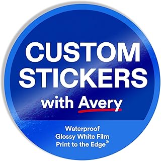 Avery Custom Stickers, 2.5 Inch Round & Personalized Stickers, Waterproof, Design Your Own, Glossy White Film with Premium Shiny Finish, Custom Decals Great for Branding, Gifts, and More