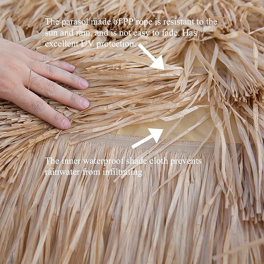 Sombrilla de paja para exteriores, sombrilla de playa hawaiana de 240 cm con manivela, sombrilla de paja Tiki para jardín, piscina, patio, regalo de verano para la familia