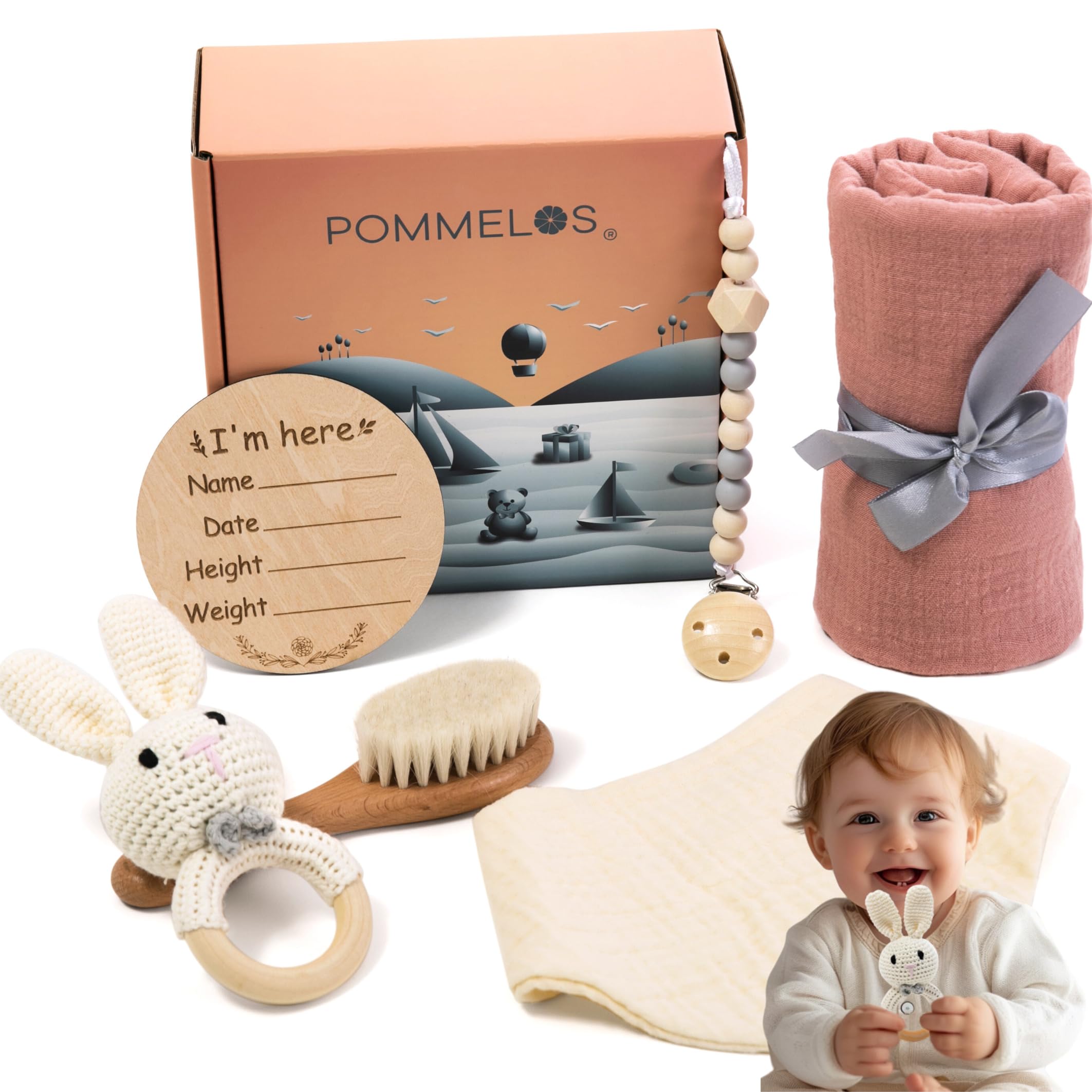 POMMELOS - CANASTILLA BEBE RECIEN NACIDO - cesta bebe recien nacido niño y niña - Kit bebe recien nacido - Set de regalo recien nacido - Set para bebe recien nacido - Regalos para bebes