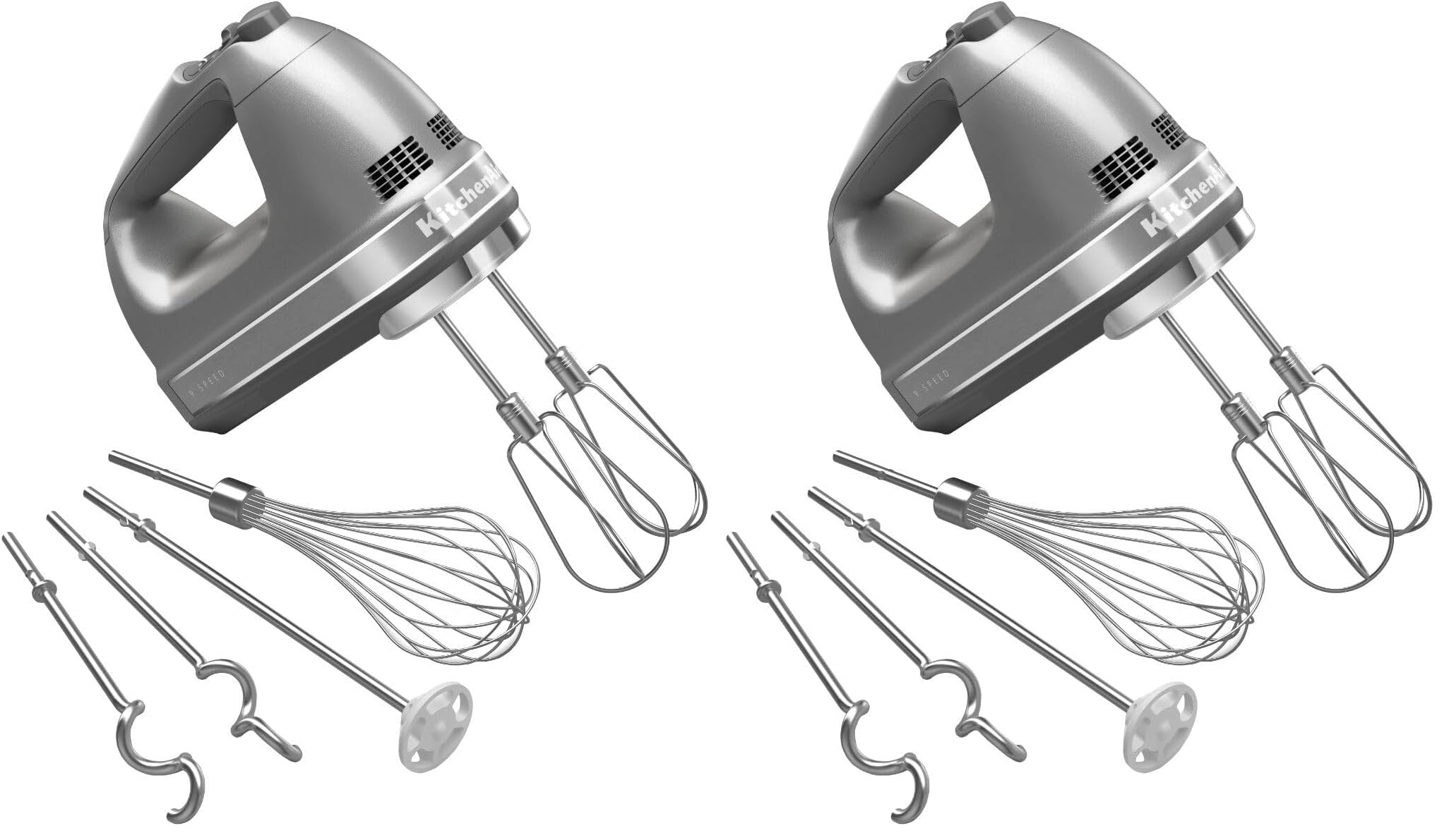 KitchenAid 9-Speed Digital Hand Mixer with Turbo Beater II Accessories and Pro Whisk - Contour Silver,(Pack of 2)