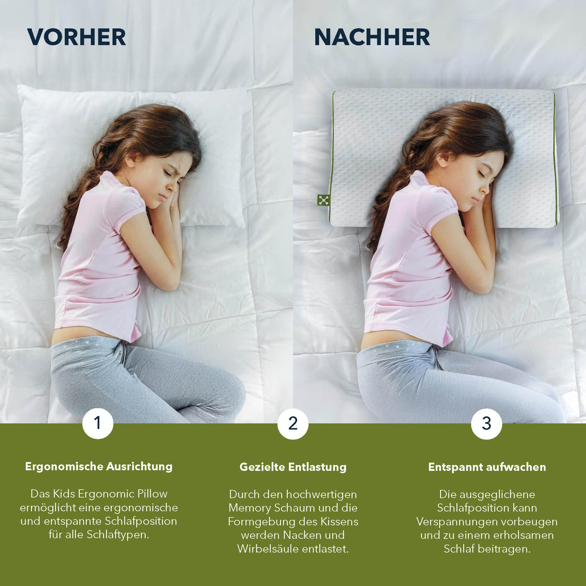 smartsleep® Kinder-Nackenkissen Ergonomic Pillow – Ergonomisches Memory Foam Kopfkissen mit Luftkanälen, formstabil für Kinder