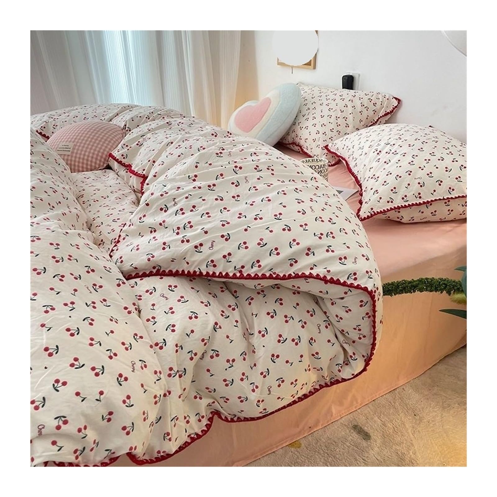 Housse de couette en coton délavé cerise fini les draps rêches qui font transpirer