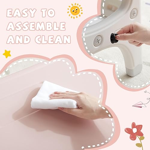 Miniatura 6 de Juego de mesa y silla para niños, mesa de actividades de plástico con 2 sillas, juego de mesa y silla para niños pequeños para leer, dibujar, hora