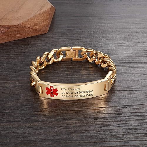 Miniatura 5 de Pulseras personalizadas de identificación de alerta de grabado, pulseras de acero inoxidable médicas de emergencia personalizadas para hombres