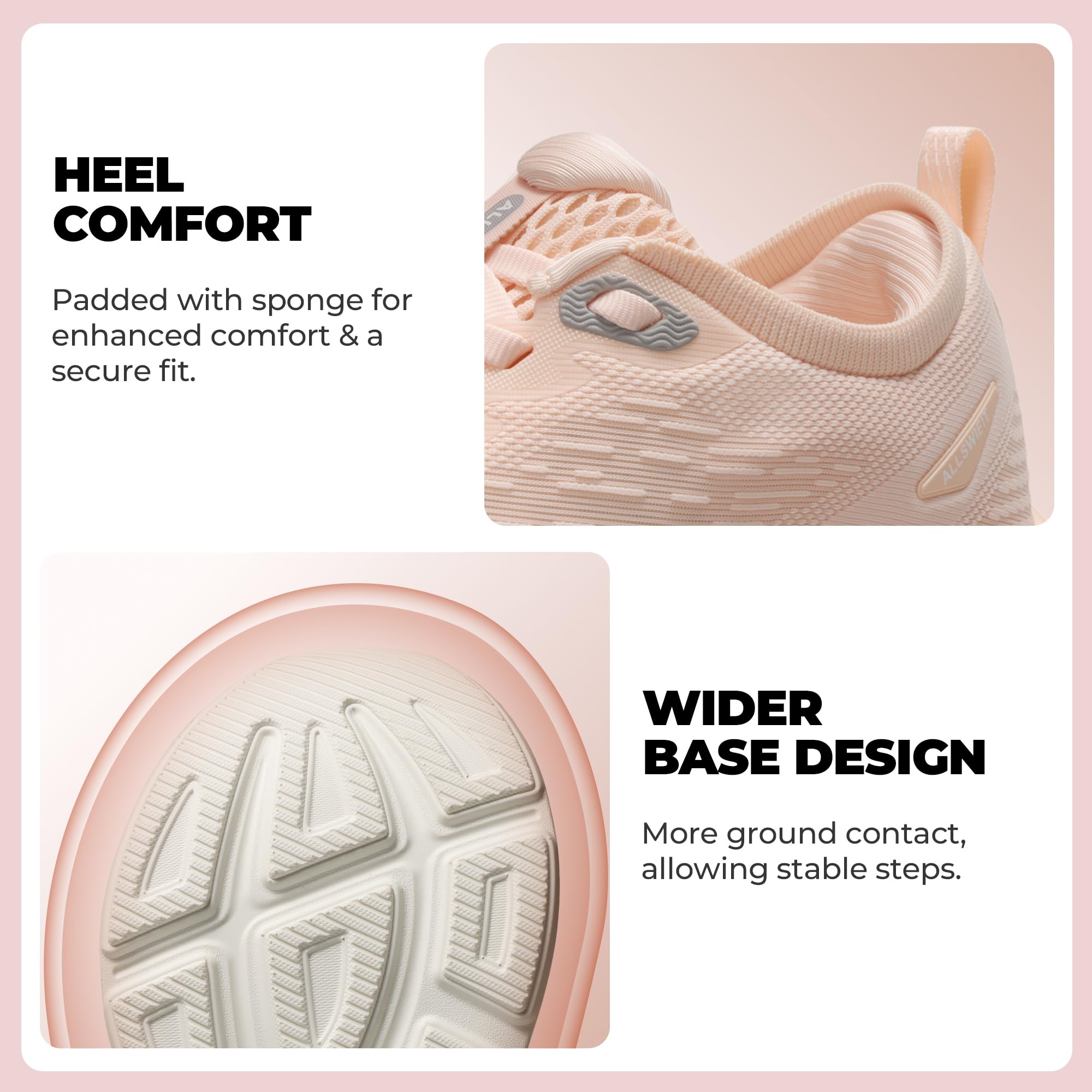 ALLSWIFIT Damskie buty do chodzenia, poduszka do biegania, tenisówki, antypoślizgowe, wygodne, oddychające, trening, siłownia, sport, sportowe, modne trampki, Koralowy róż, 40 EU