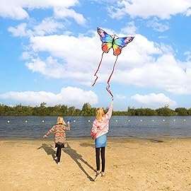 Kaiciuss Butterfly Kite for Kids & Adults Easy to Fly, 55 x 28 Large Single Line for The Beach, Easy Flying for Beginners, Comes with 300 FT String Line Handle