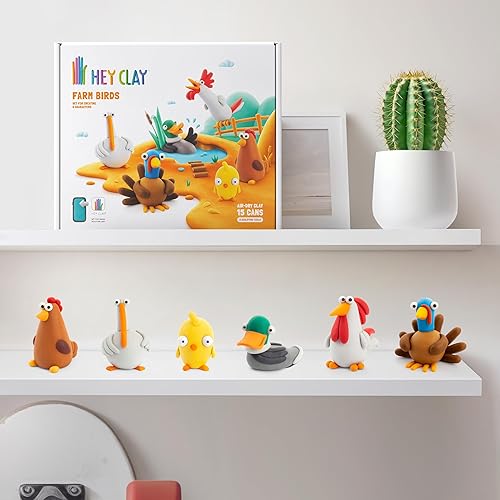 Miniatura 9 de HEY CLAY Farm Birds Set - Kit de arcilla seca al aire, 15 latas y herramientas de escultura con divertidas instrucciones interactivas aplicación