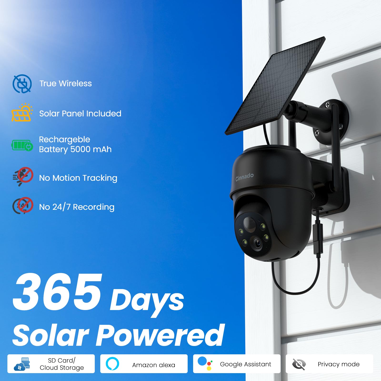 Cinnado Überwachungskamera Aussen Akku Solar - 2K Kamera Überwachung Aussen Solar, WLAN Kamera Outdoor mit PTZ, PIR Bewegungsmelder, Farbnachtsicht, Zwei-Wege-Audio, 2er Set