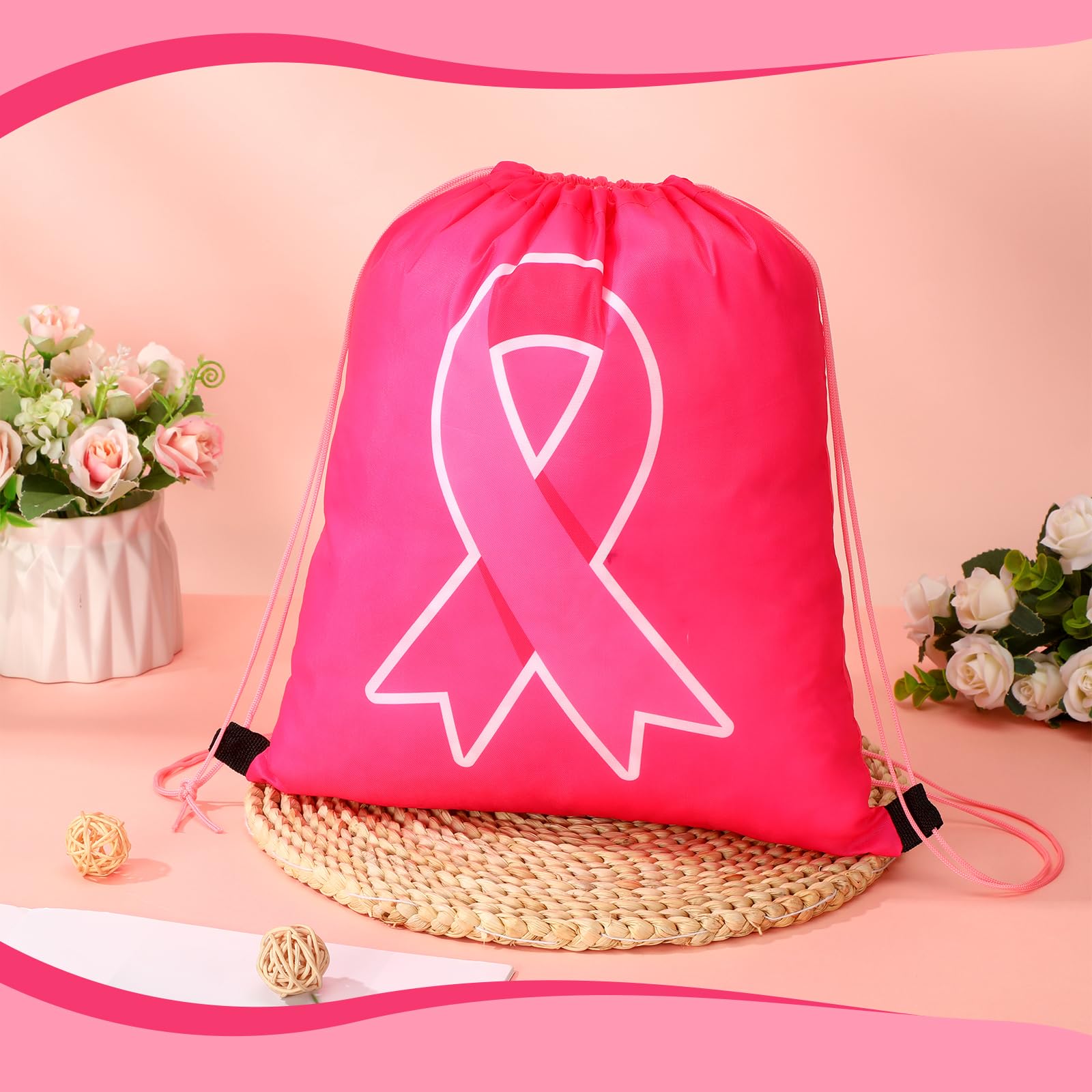 Sweetude 32 Pcs Breast Cancer Awareness Pink Drawstring Bags Ribbon ...