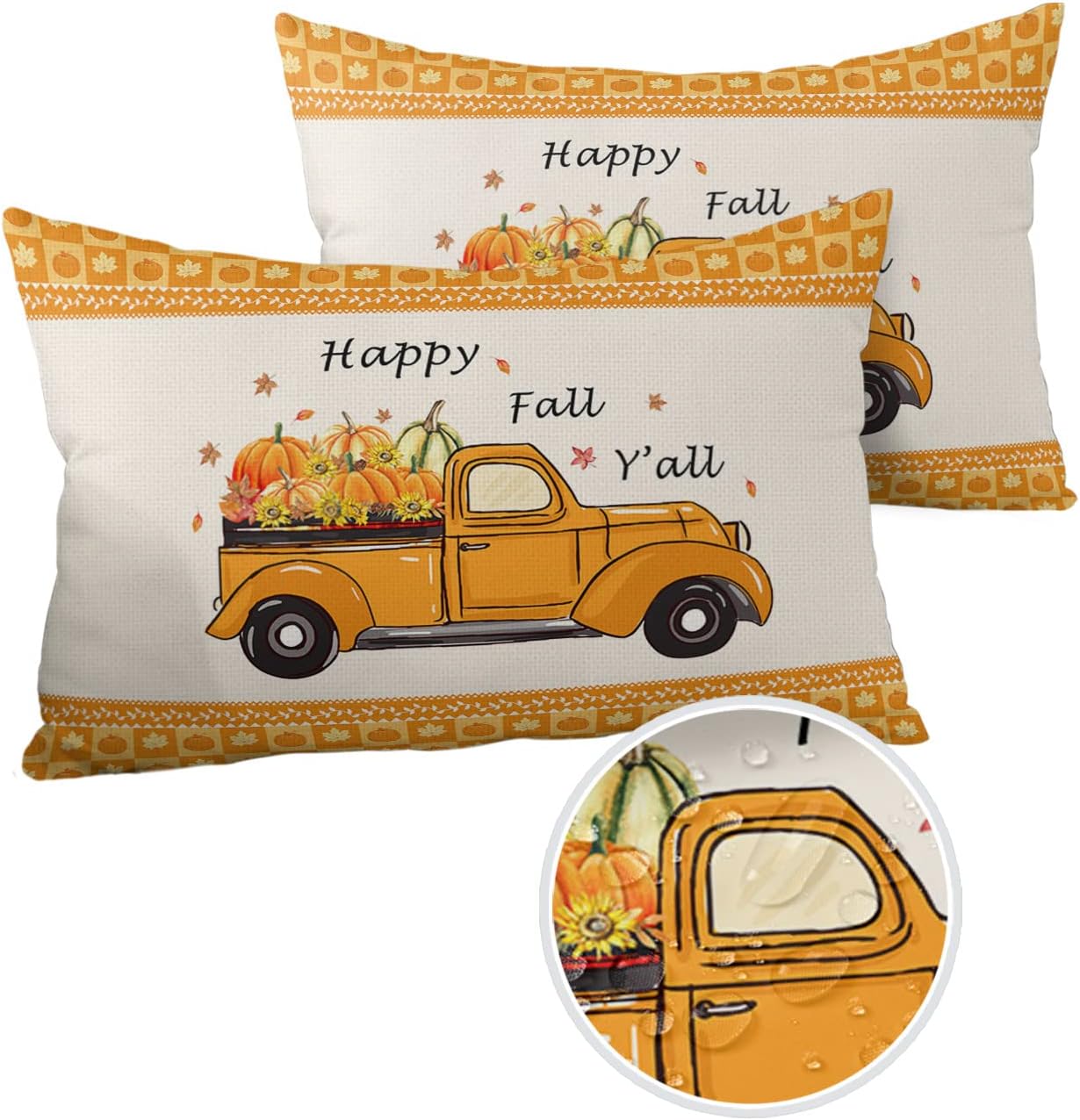 Amazon Com Pack Of 2 Outdoor Pillow Covers Happy Fall Y All Truck Pumpkin Sunflower Falling Leaves Waterproof Square Throw Pillowcase Decorative Cushion Pillow Covers For Couch Patio Tent x12 In 居家與廚房