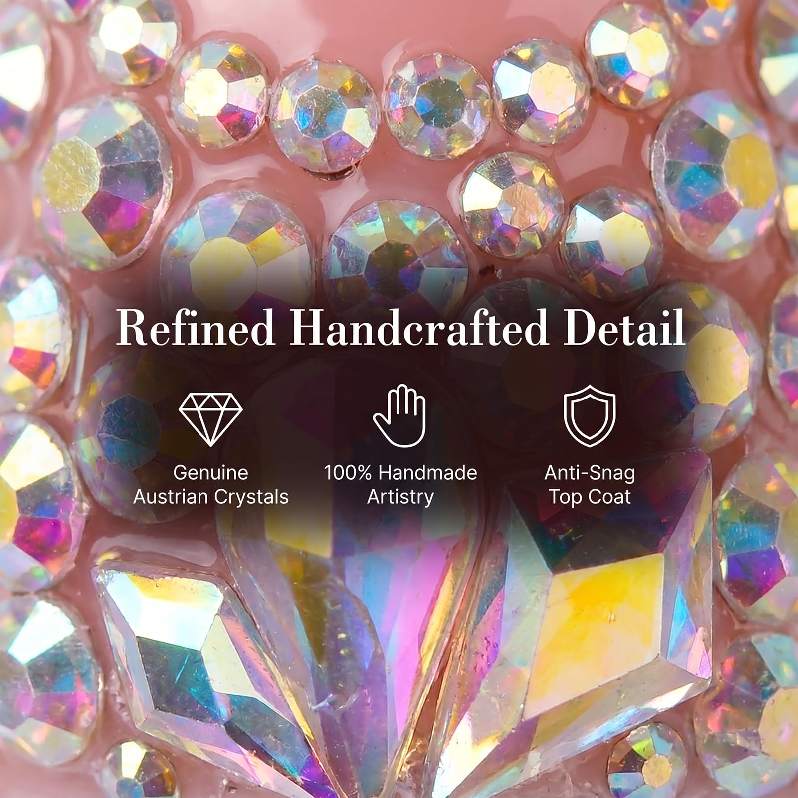 Unghie finte lunghe fatte a mano a forma di anatra, finte unghie finte di lusso con punta francese in cristallo e strass, unghie finte in gel rosa diamante, confezione da 10 unghie