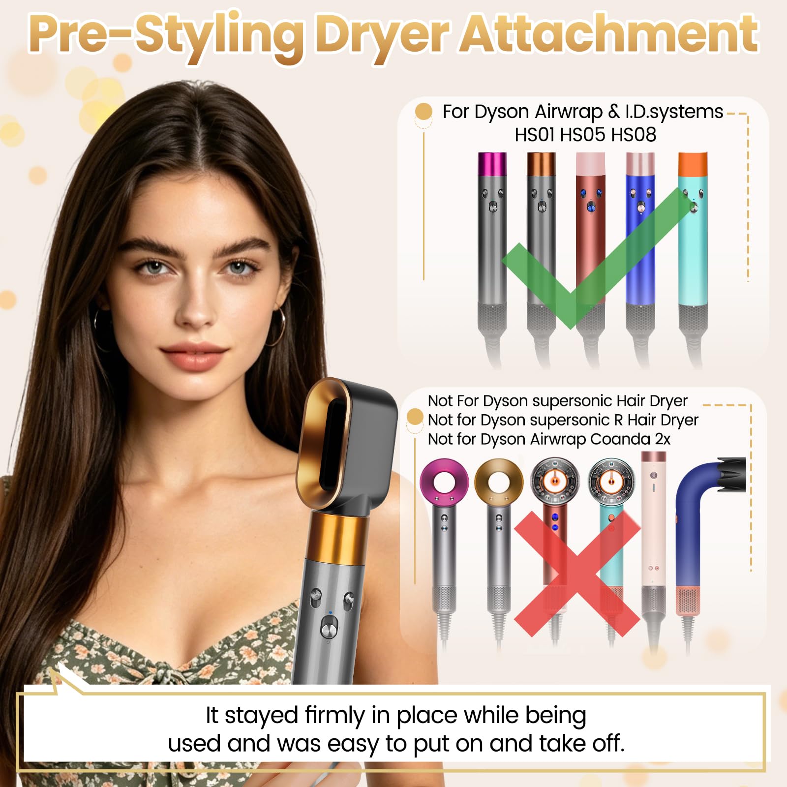 Accessoire de séchage pré-coiffé pour Dyson Airwrap HS01/HS05, buse de rechange préformée compatible avec Dyson Air Wrap, pièce n° 969759-01 doré
