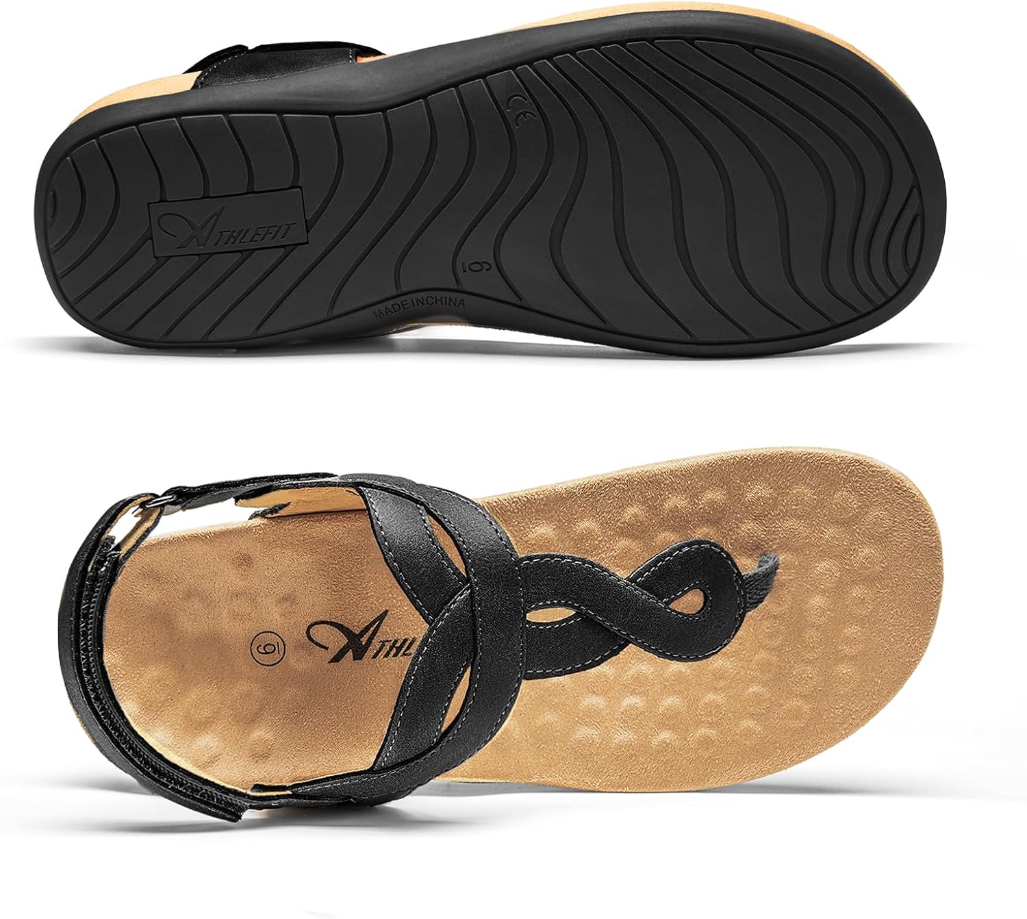 Athlefit Women's Orthopedic Arch Support Sandals Comfortable Thong T-Strap Orthotic Casual Flat Sandals - Image 6