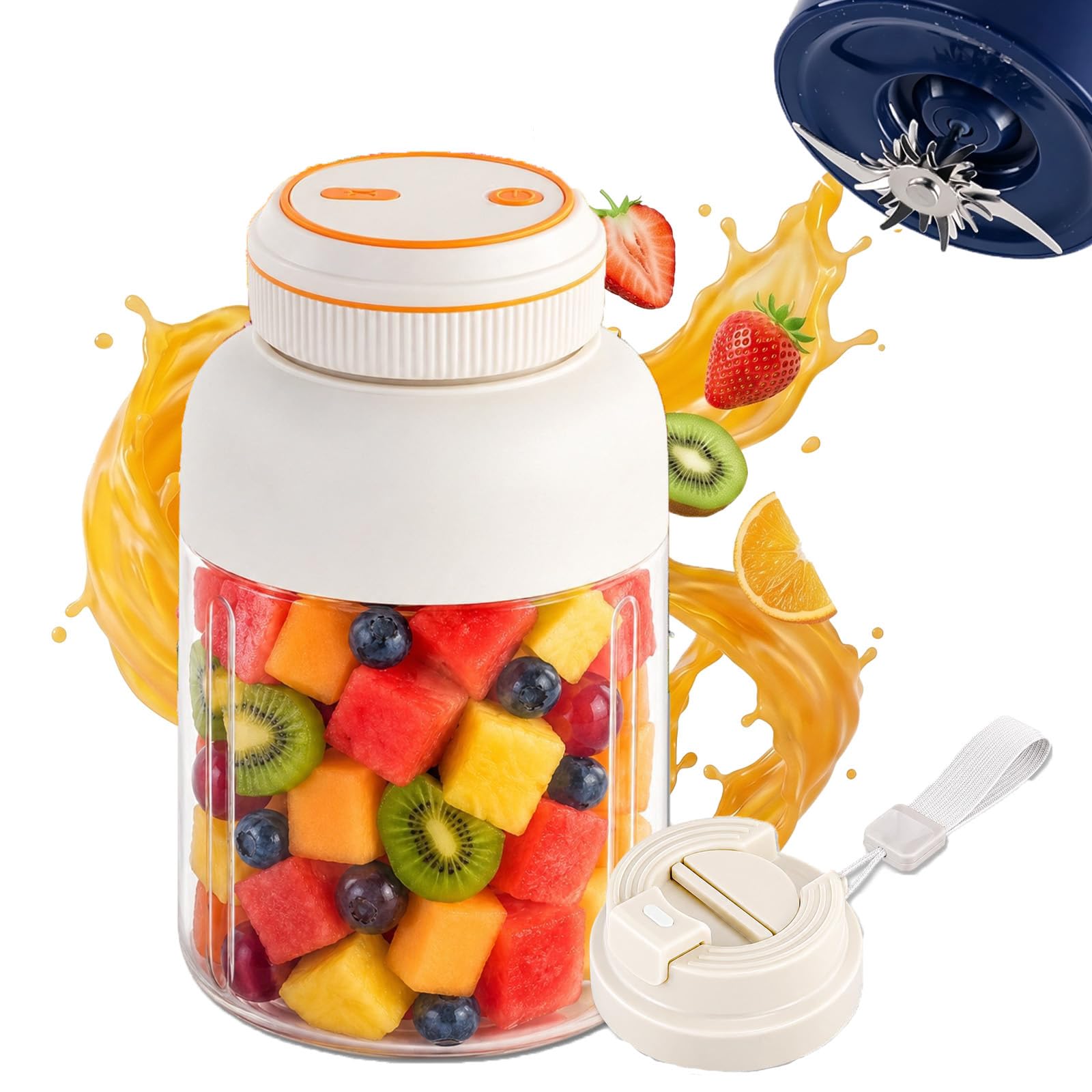 Batidora de Vaso Portatil 1300ml - Licuadora Portatil de Gran Capacidad para Zumos y Batidos - Licuadora de Vaso Recargable USB Inalámbrica (White,1300ml)
