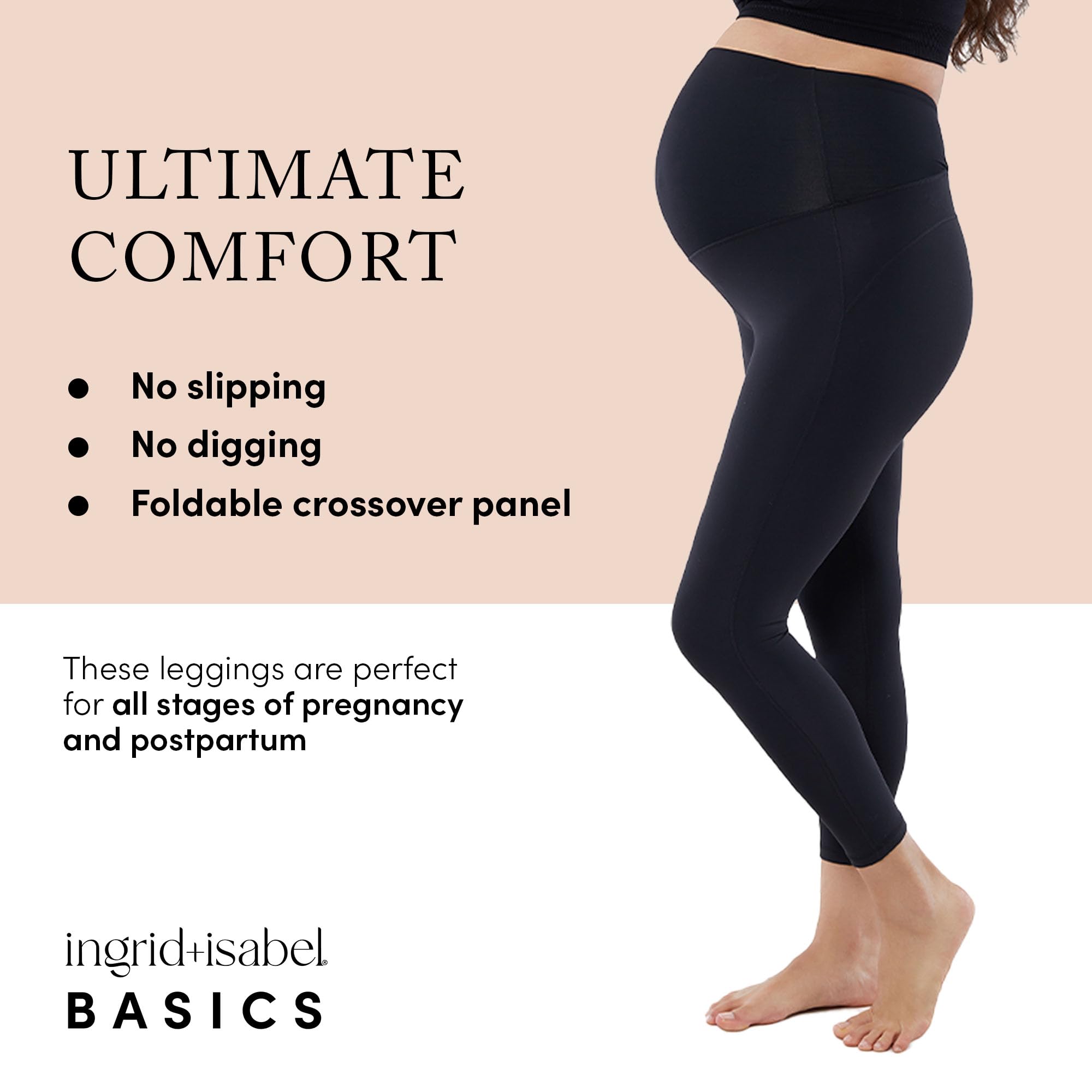 Ingrid & Isabel Basics 7/8 Active Umstands-Leggings mit Crossover-Panel, Bauchstütze, Schwarz