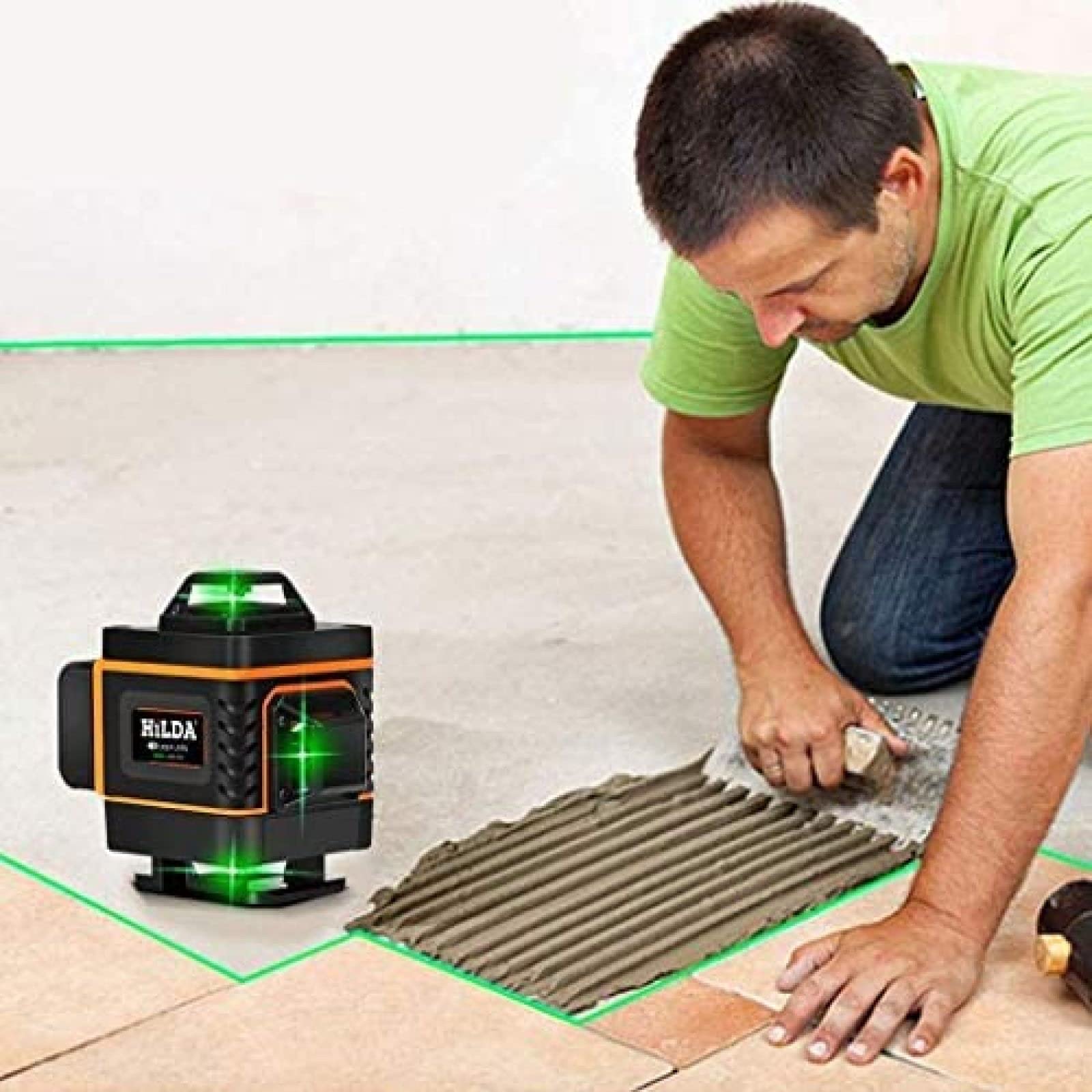 Nivel láser Láser de líneas cruzadas con punto de plomada, nivel láser de haz verde: 360 grados horizontales y dos líneas verticales más punto de plomada, herramienta láser de múltiples líne