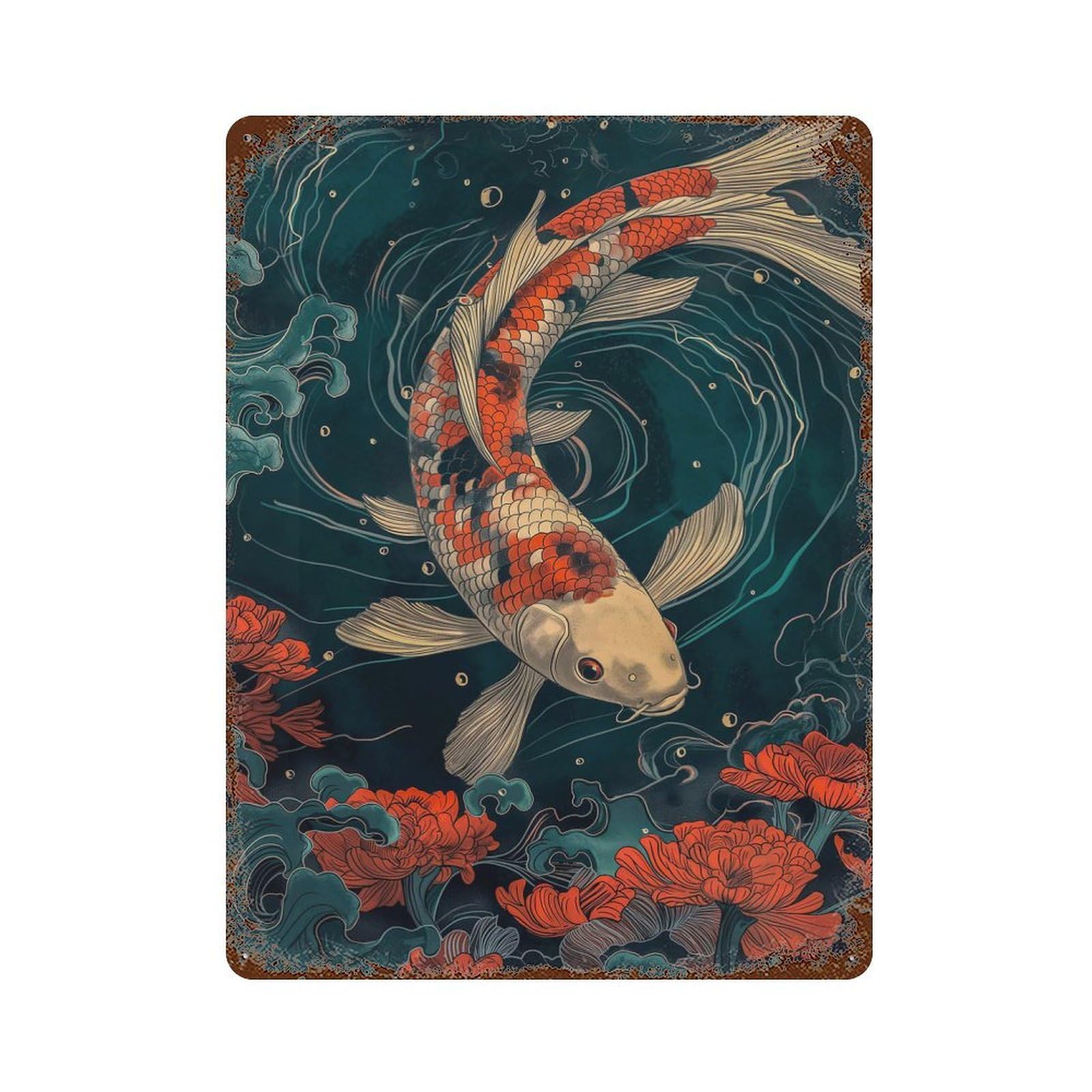 Vintage Koi Fish Vintage Rust Metal Sign 15.7"x11.8", for Pub, Kitchen And Man Cave Decor, Rustic Home Decor