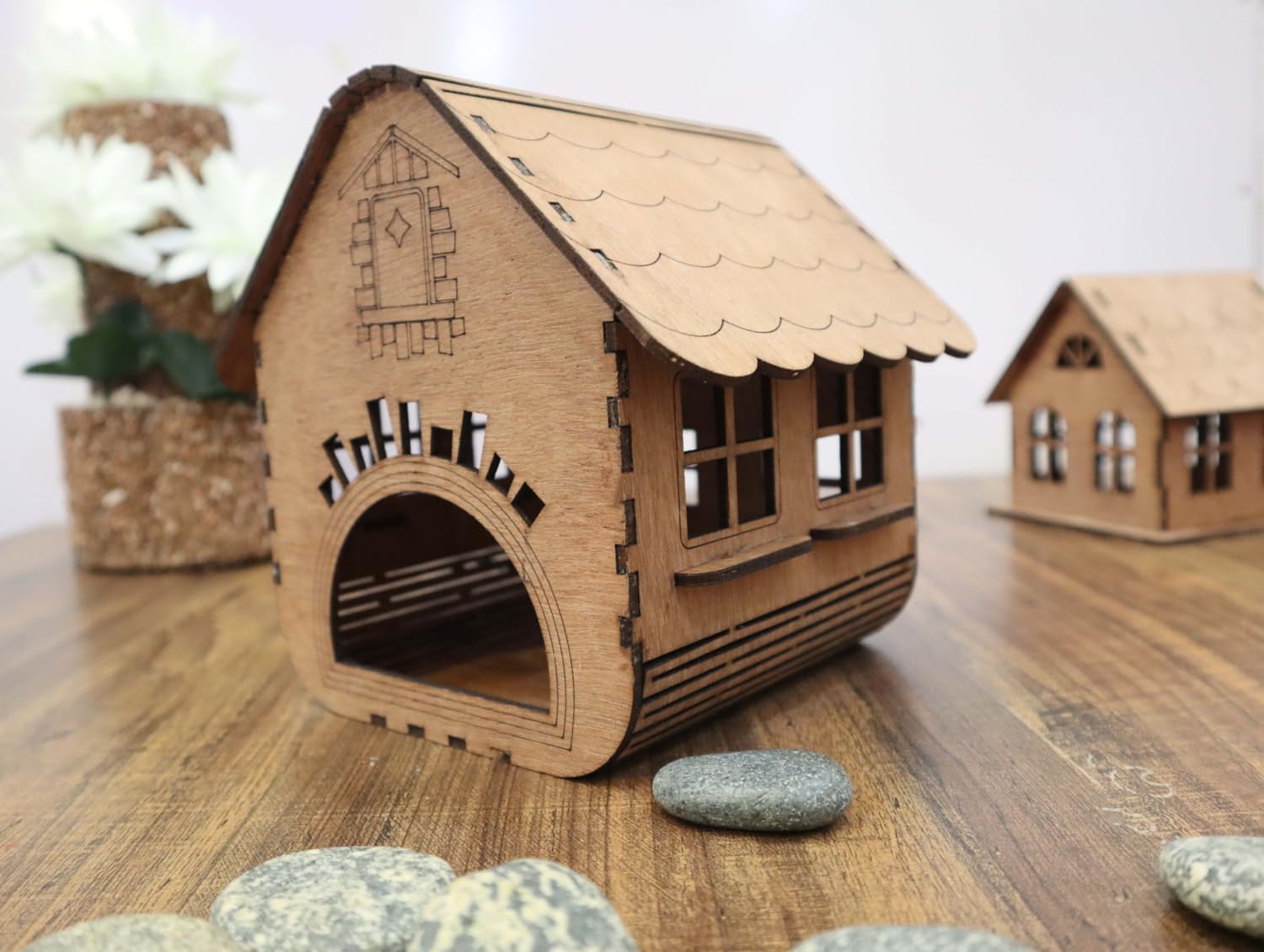 MeeCraft Wooden House Design Tealight Candle Holder for Christmas Decoration - Tealight Stand for Home Decor, 13.5x13x16 cm (Brown)
