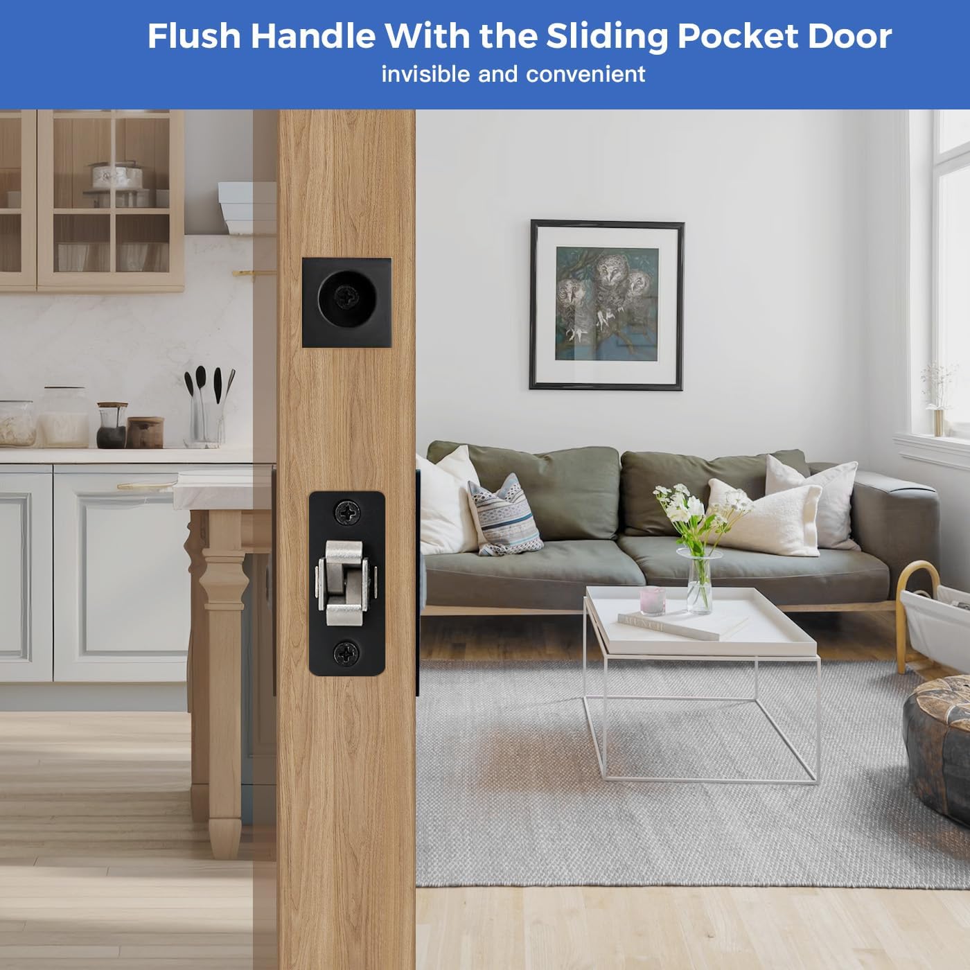 Oil Rubbed Bronze Pocket Door Hardware with Privacy Lock & Latch - Contemporary Style for Square Pocket Doors(1 Pack)