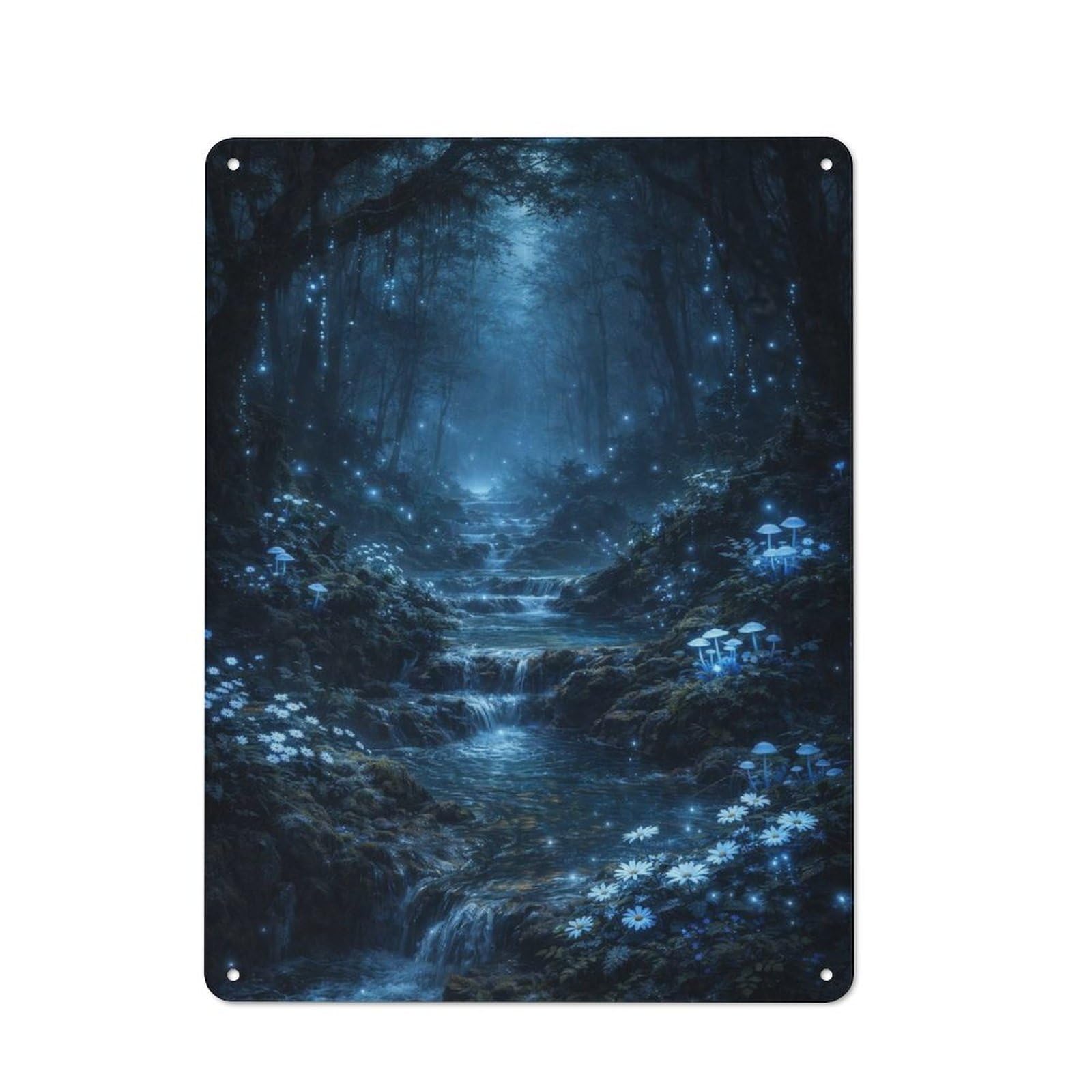 Junmoney Style-10 Forest Stream With Fireflies Vintage Metal Plaque 40X30cm For Hobby Room Or Studio, Suited To Hobby Room Decor Fans