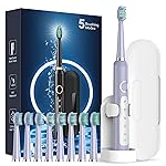 Rtauys M5 Sonic Electric Toothbrush for Adults and Kids - Rechargeable Electric Toothbrush Kids Ages 12+ and Adults with 8 Brush Heads & Travel Case, 120 Days Battery Life - Light Purple