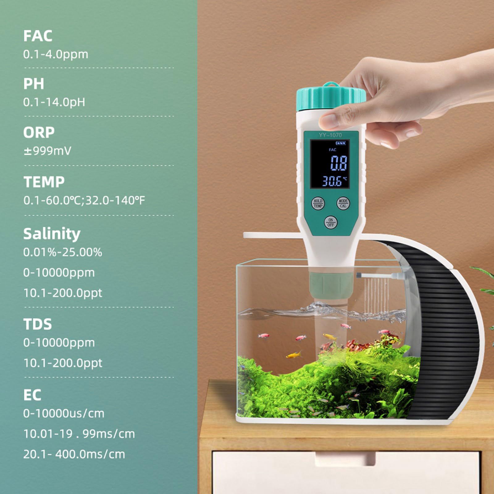 Herramienta de análisis de agua integral portátil multifuncional que incluye medidas de temperatura para sonda de agua hidrófilo