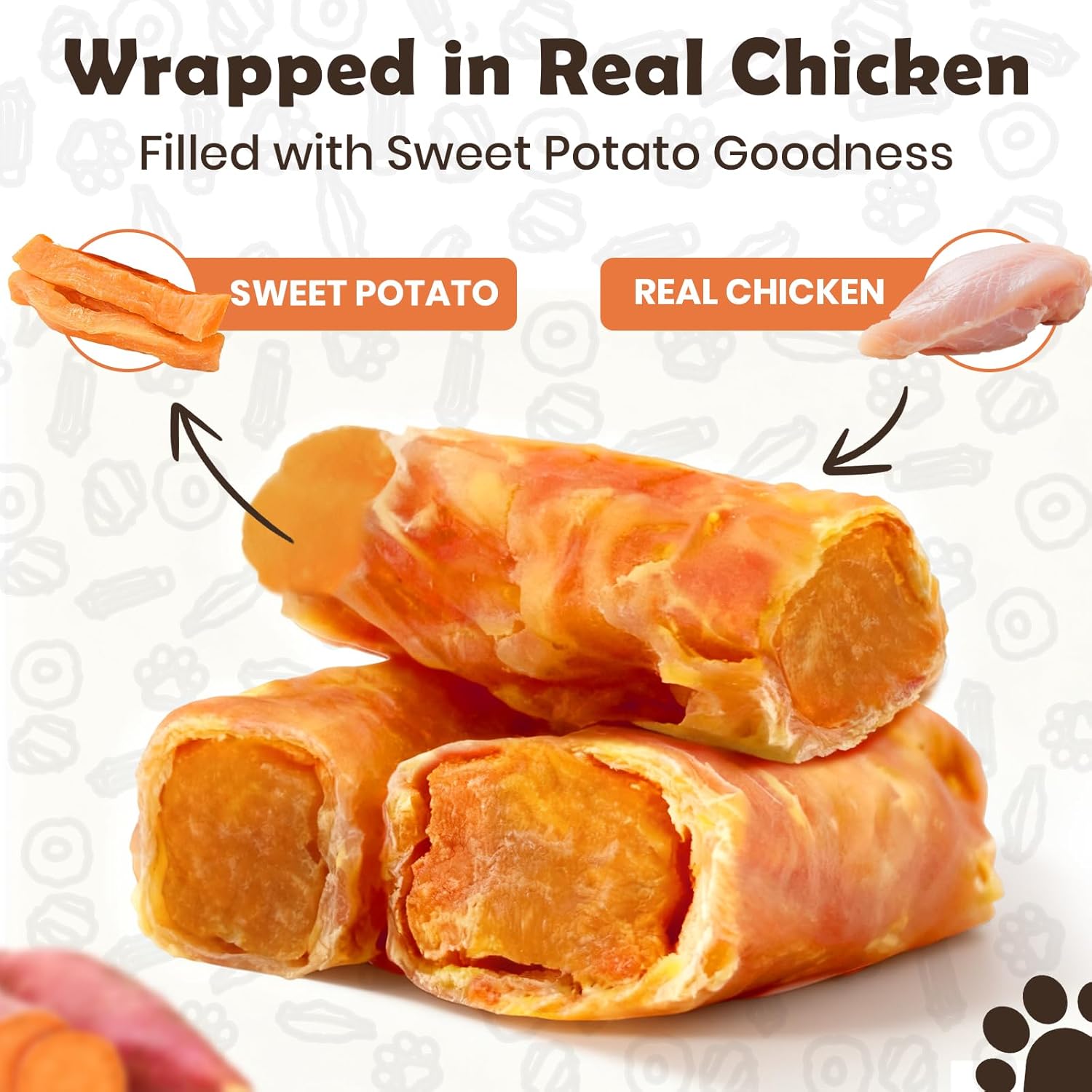 Chicken Wrapped Sweet Potato Dog Treats, Gluten & Grain Free Dog Chews for Puppy and Small Dogs, 1.35 Pound