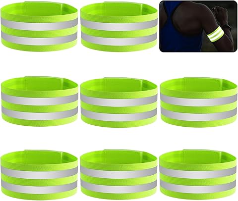 8 Piezas Bandas Reflectantes Elásticas, Brazaletes Reflectantes Alta Visibilidad Running, Cinta Reflectante de Ajustable, Pulsera Reflectante de Seguridad para Correr, Senderismo, Ciclismo, Moto