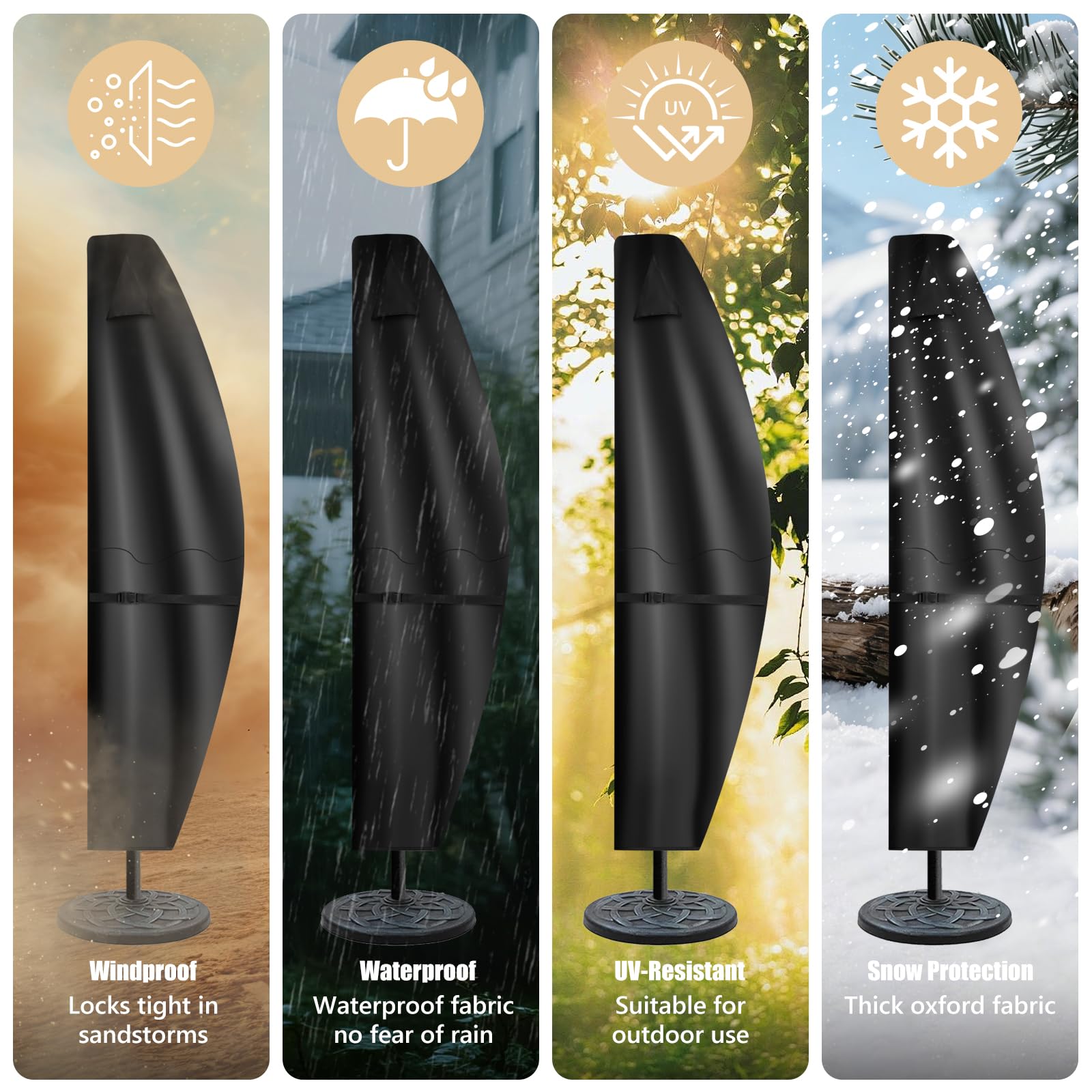Copertura per ombrellone da patio per ombrellone offset da 3,4 a 4 m, impermeabile 600D, copertura per ombrellone da esterno a sbalzo, protezione per tutte le stagioni, con robusta cerniera