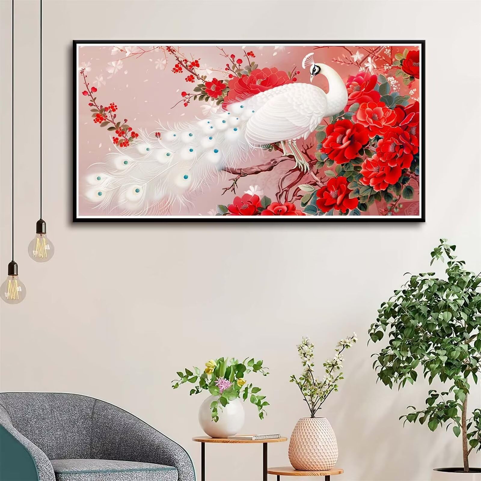 牡丹と孔雀のABダイヤモンドアート【完成品】60*90cm