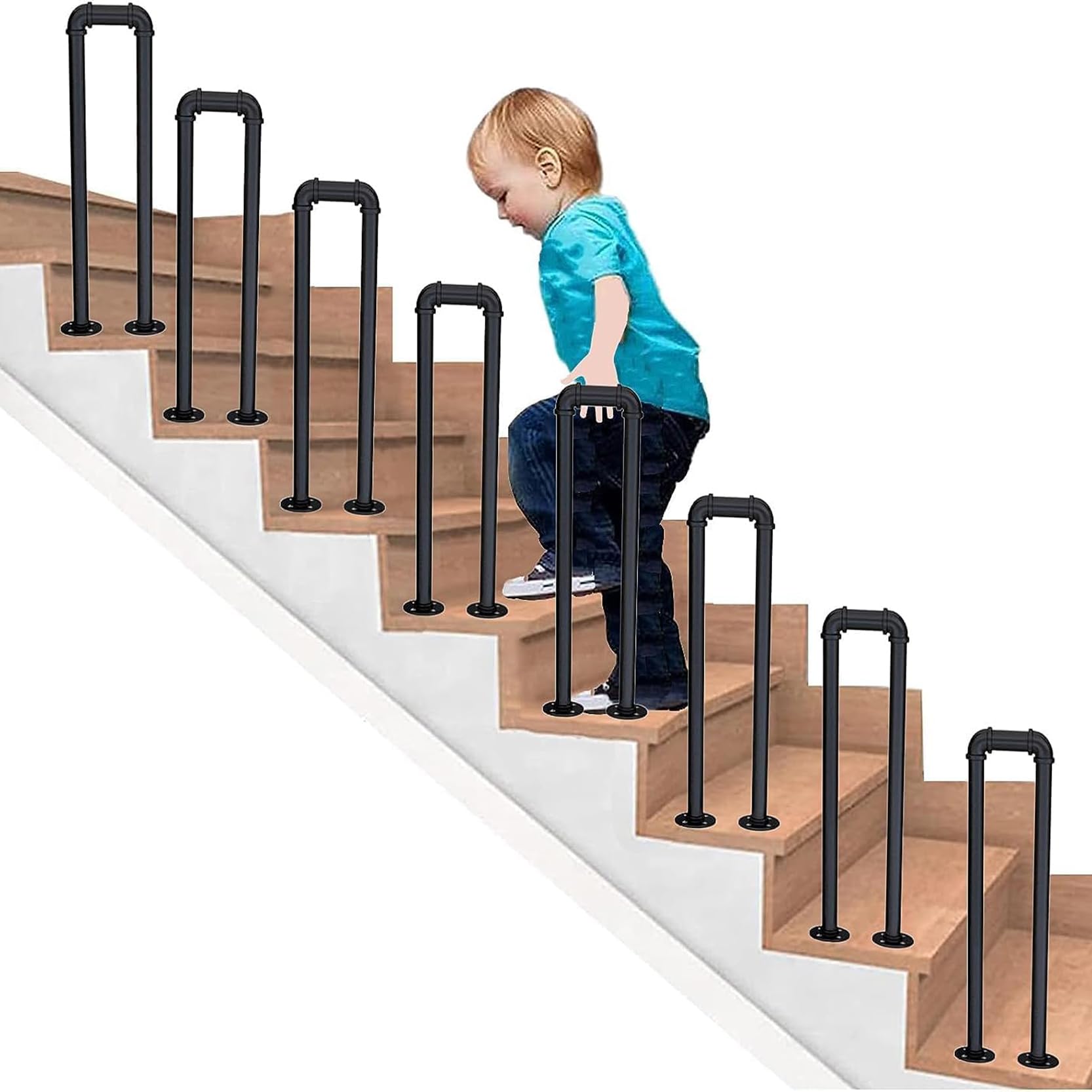 FKXSXAZ Staircase Handrail, U-Shaped Stairs Hand Rail，White Stair Grab Bar,Outdoor Indoor Wrought Iron Railing Guardrail,for Villa, Garden, Loft Support Bar(Size:95cm/3.1ft)