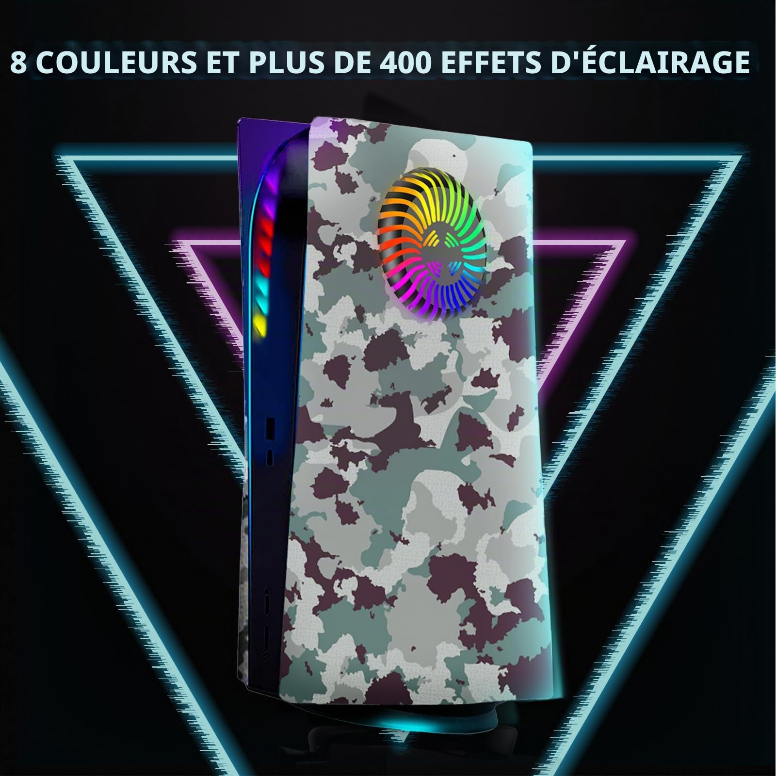 Megadream Façades de Rechange pour PS5 avec évents de Refroidissement - Anti-Rayures, Anti-poussière avec lumières RVB (Camouflage)