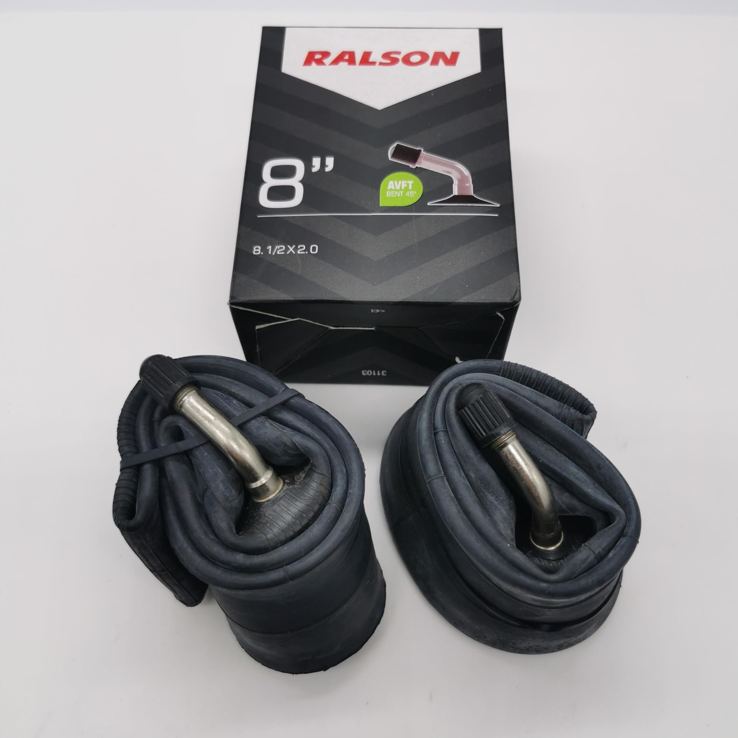 Ralson 2X 8 Zoll Schläuche mit AV45° Ventil abgewinkelt | 8 1/2 x 2.0 | 50-134 | Ersatz Schlauch Kinderwagen, Fahrrad, Roller, Buggy, Dreirad Autoventil