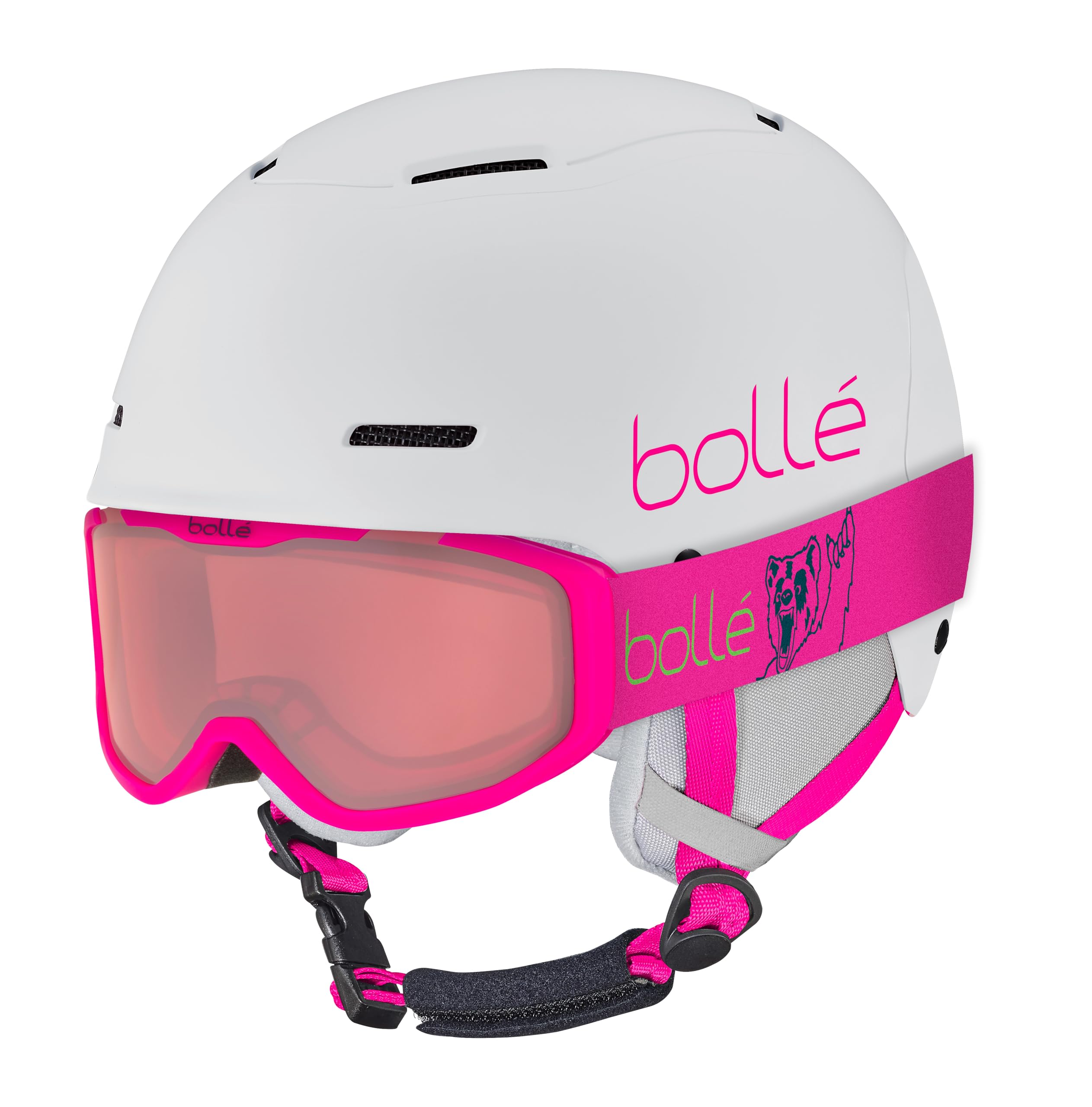 bollé - COMBO | Ski Helmet and Goggles | B-FUN JR ROCKET, White & Pink Matte, Vermillon Cat 2, Extra Small, Snow Helmets, Unisex, Children