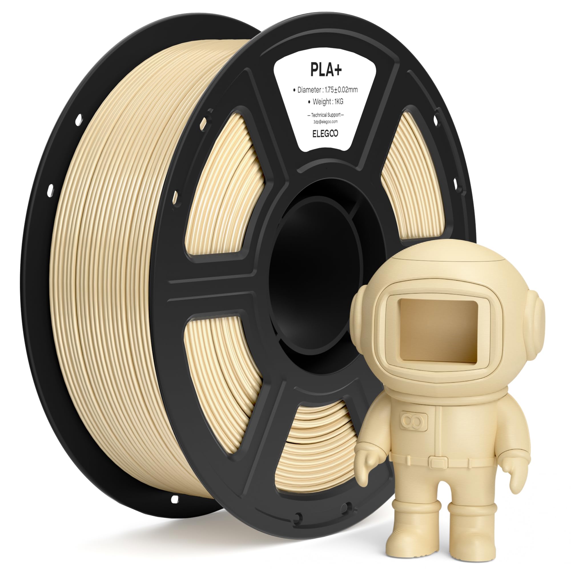 ELEGOO PLA+ Filamento 1,75mm Beige 1KG, PLA Plus ad Alta Resistenza per Stampanti 3D, Precisione Dimensionale +/- 0,02mm, Bobina da 1kg (2,2lbs) Compatibile con la Maggior Parte delle Stampante 3D