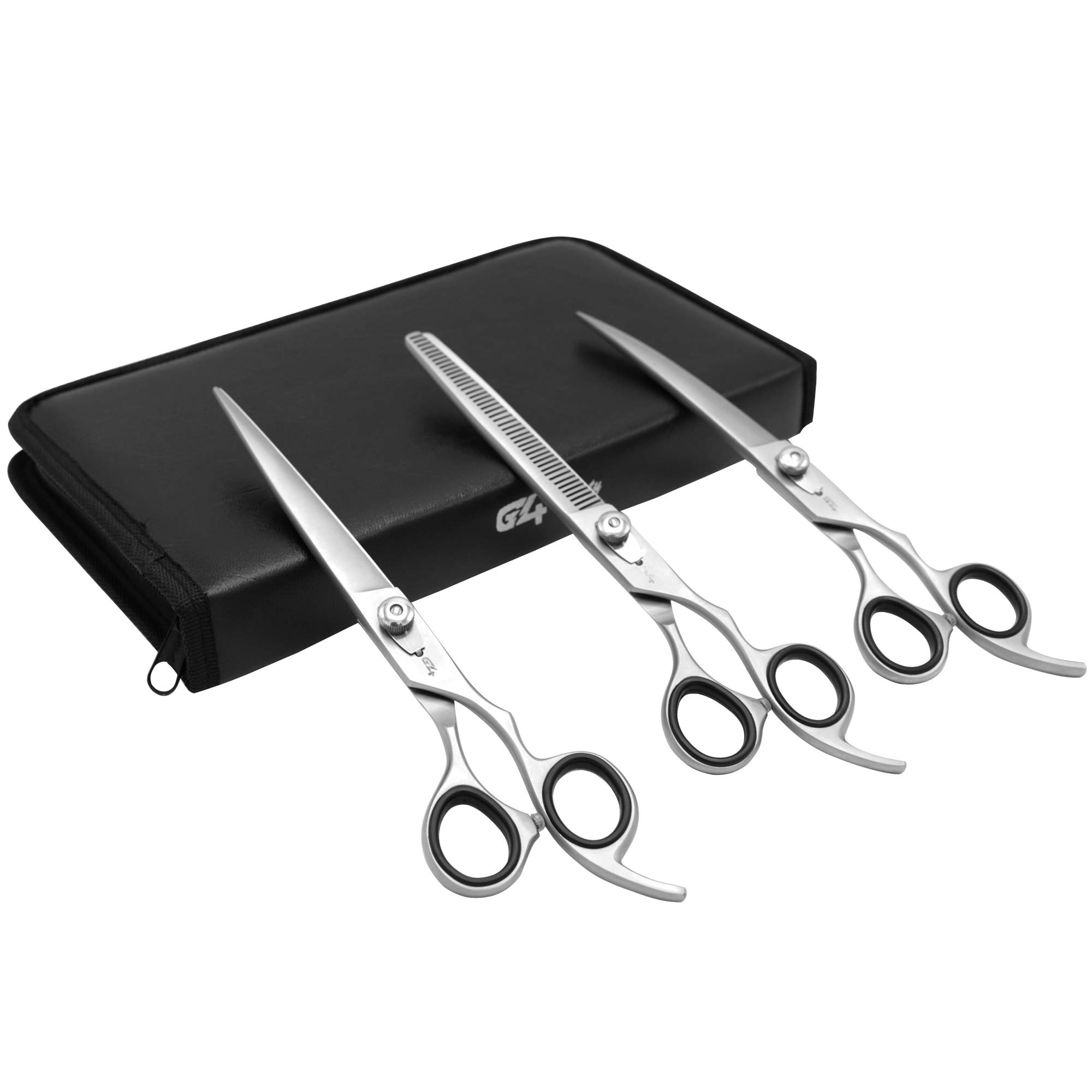 Pet Cat Dog Grooming Scissors Set Stainless Steel Professional Trimmer Kit Thinning and Curved Sharp Shears with Stell Comb Dogs Cats (SIlver)