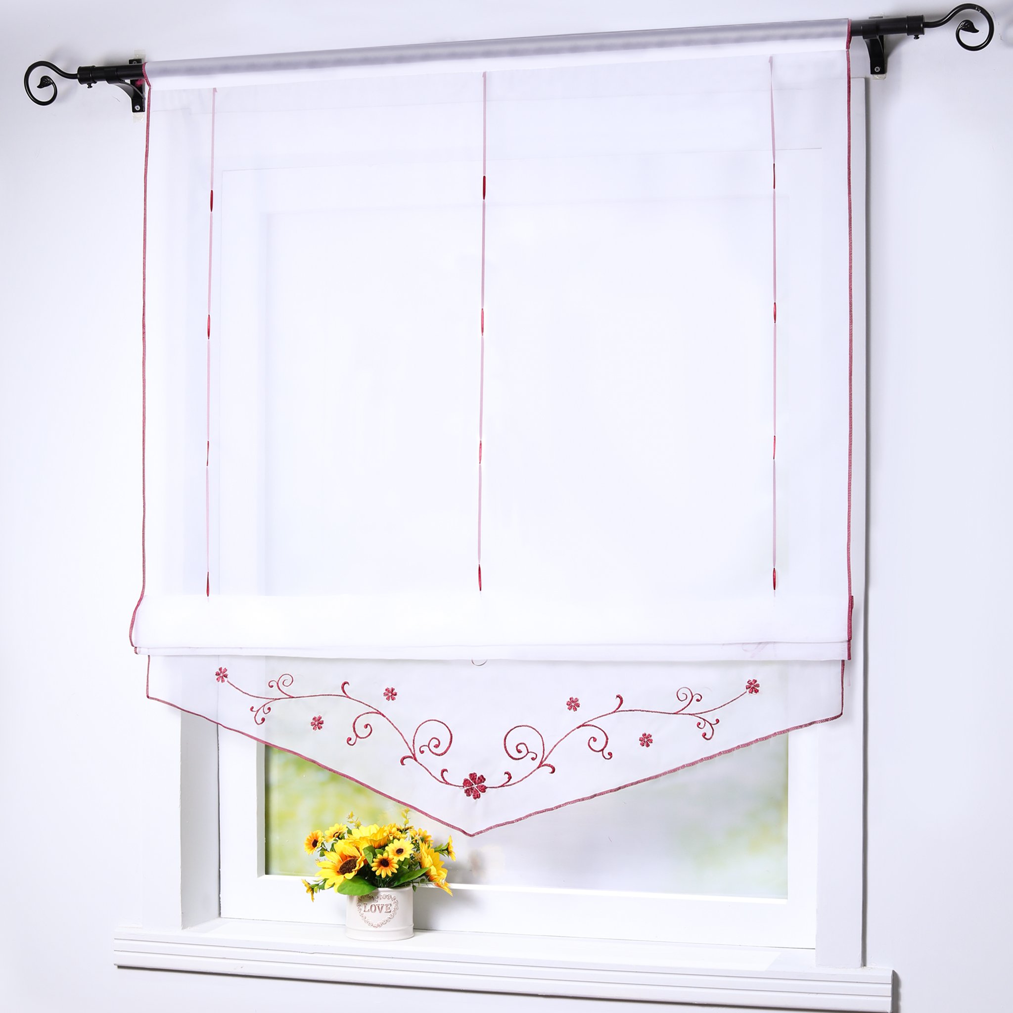 JoysWahl Alexandra Tenda A Pacchetto In Voile Con Rami Stampati - Trasparente, Rosso, 60x140 Cm, Con Passanti