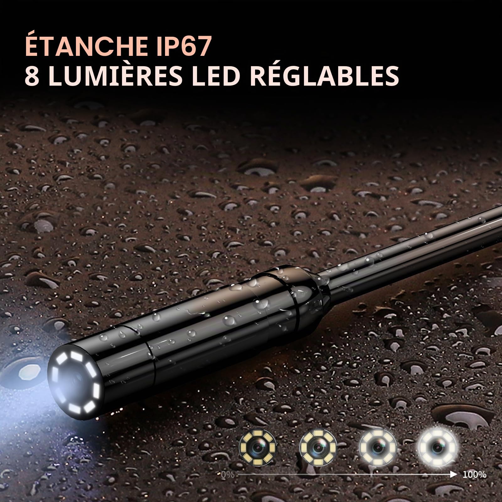 Caméra Endoscopique 10M, Hopefox 1080P HD Ecran IPS 4,3 Pouces Endoscope Camera, IP67 Caméra Inspection Canalisation, Câble Semi-Rigide, 8 LED Réglables, Gadget pour Mécanique Auto/Plomberie