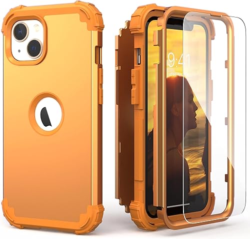 IDweel Funda para iPhone 13 con protector de pantalla, para iPhone 14, híbrida a prueba de golpes, resistente, protección de policarbonato duro,