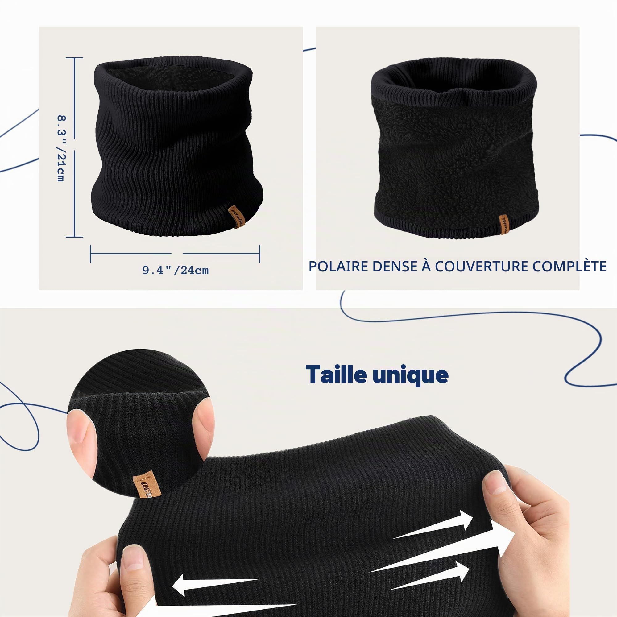 ACUSHLA Cache-cou en laine mérinos pour homme et femme – Doublure en polaire épaisse et chaude – Cache-cou – Masque de ski