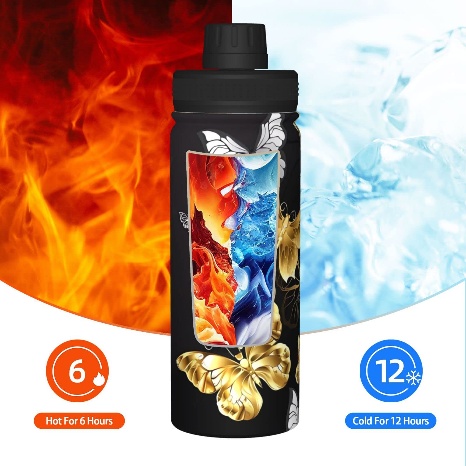 Sport-Trinkflasche, isoliert, Edelstahl, auslaufsicher, für Reisen, Fitnessstudio, Büro, goldfarben / Weiß