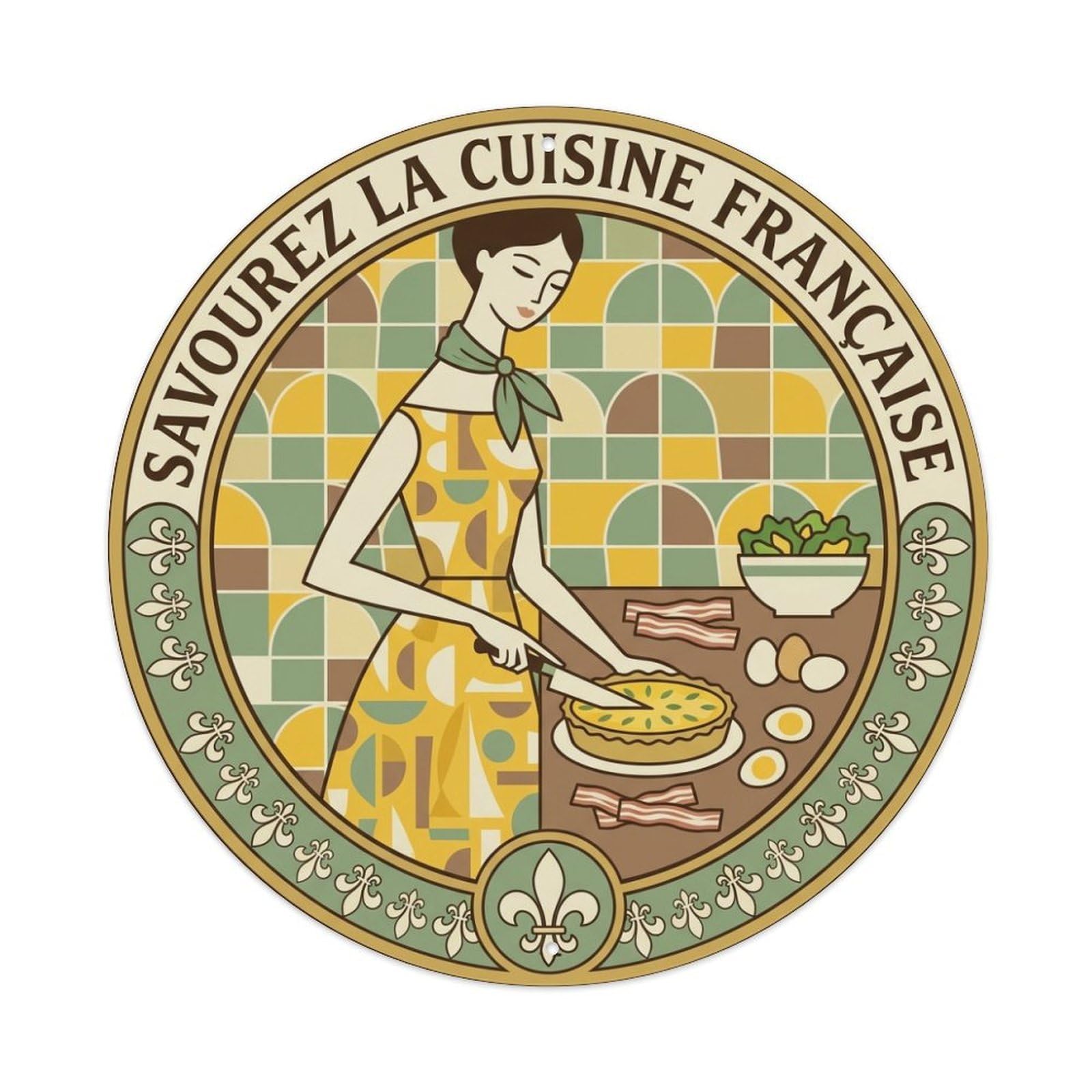 French Cuisine Travel Food Quiche Lorraine Border Frame Metal Tin Sign