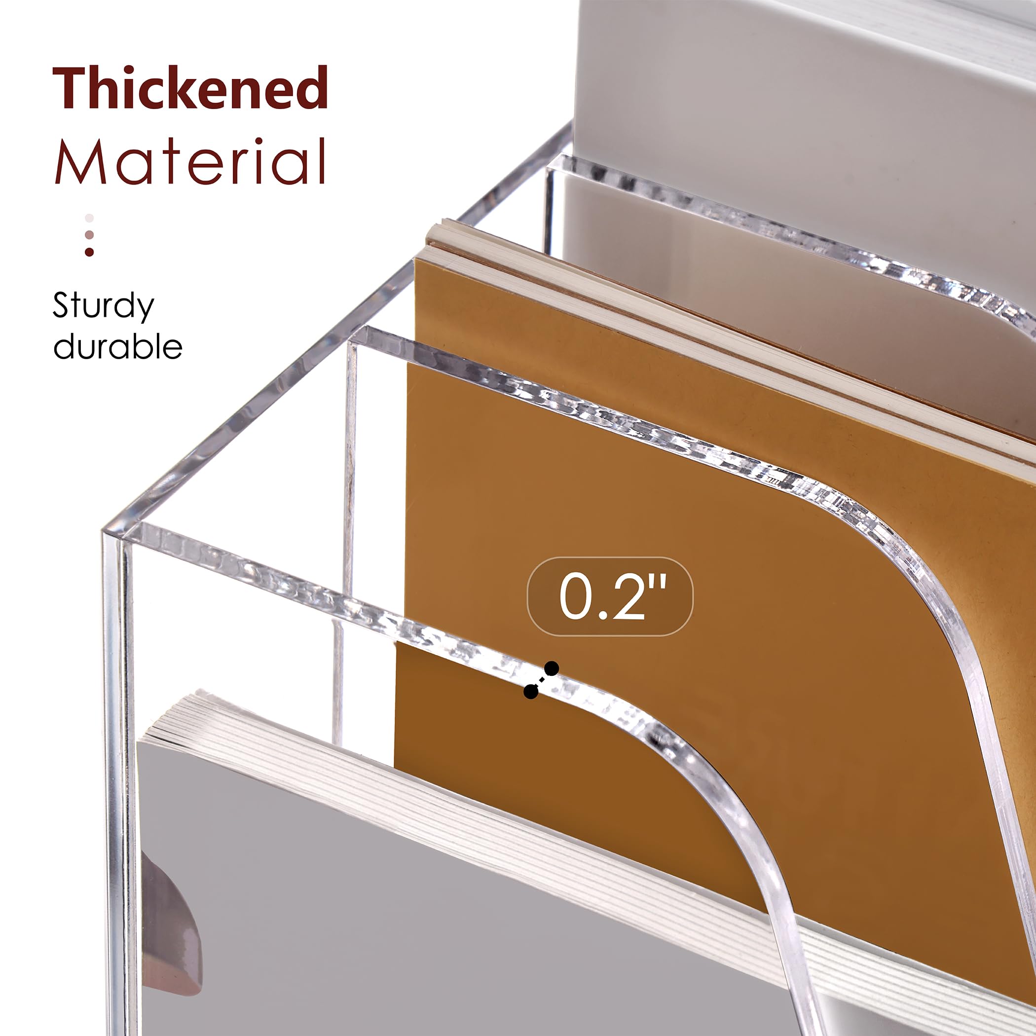 SANRUI Organizer da scrivania in acrilico, porta documenti e cartelle portadocumenti, organizer da scrivania a 3 sezioni, organizer per riviste per forniture per ufficio, trasparente