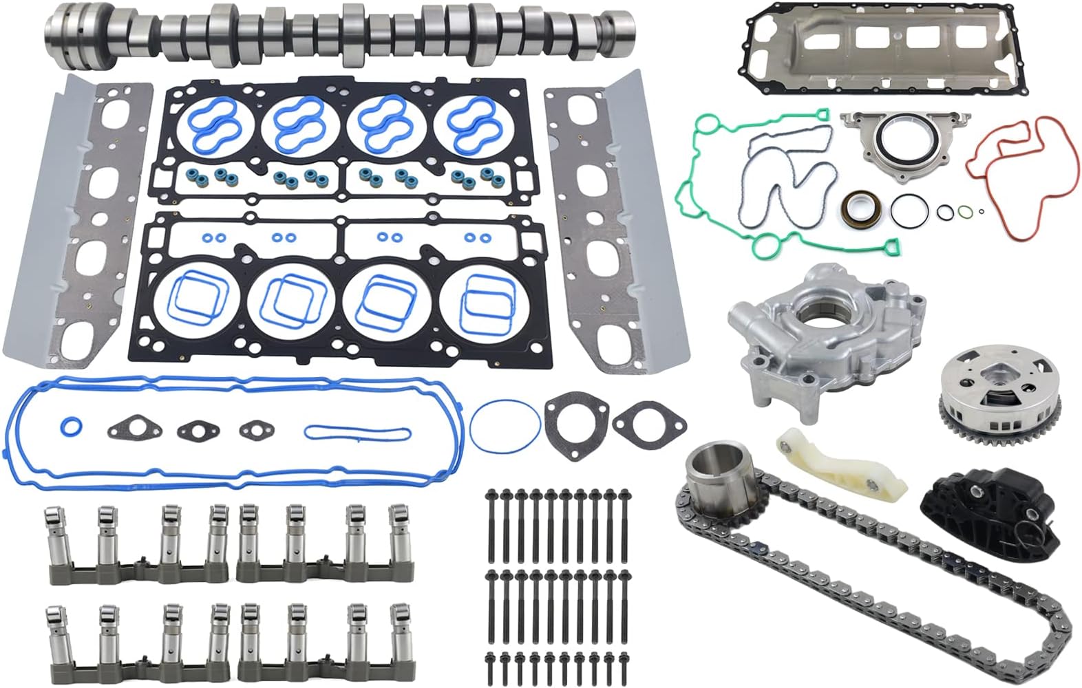 Koomaha Engine Lifters Cam Kit w/Gasket Set Timing Chain Oil Pump Kit Replacement for 2009-2019 Dodge Ram 1500 5.7L HEMI MDS 53021726AE 53022243AF 53021622BB