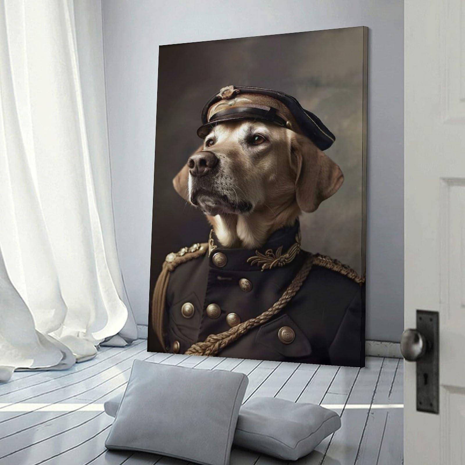 Junmoney Dog in Military Uniform And Hat Room Decor Wall Art, 24x36inch(60x90cm), for Living Room, Lounge Or Sitting Room, A Home Accent with Warm Character