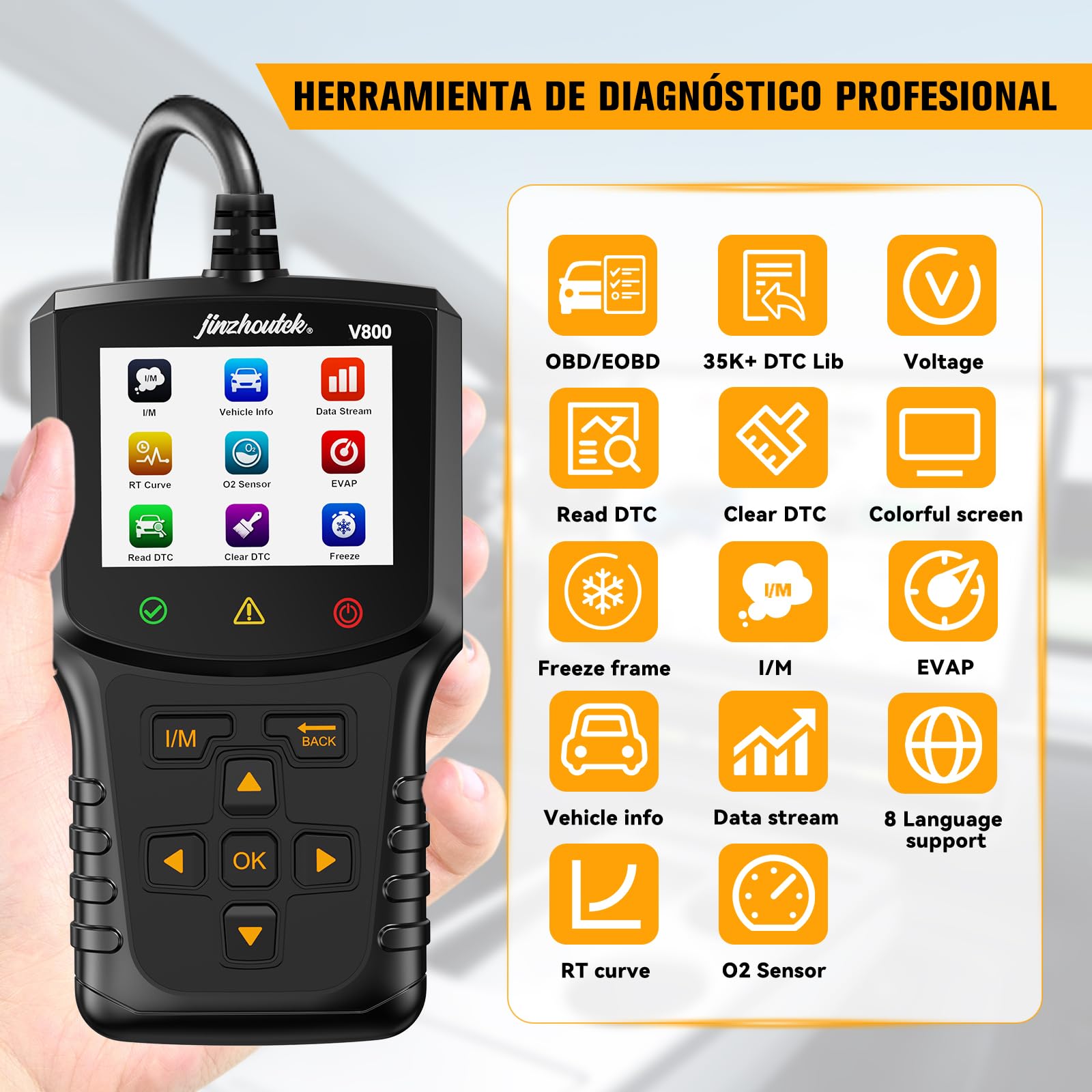 OBD2 Diagnosis Coche OBD Scanner: Máquina Diagnostico para Coche Multimarca- Lector Códigos Fallos Motor Autos Completas OBDII Funciones - Maquina Escaner Compatible BMW Mercedes Audi Vehículos OBDII