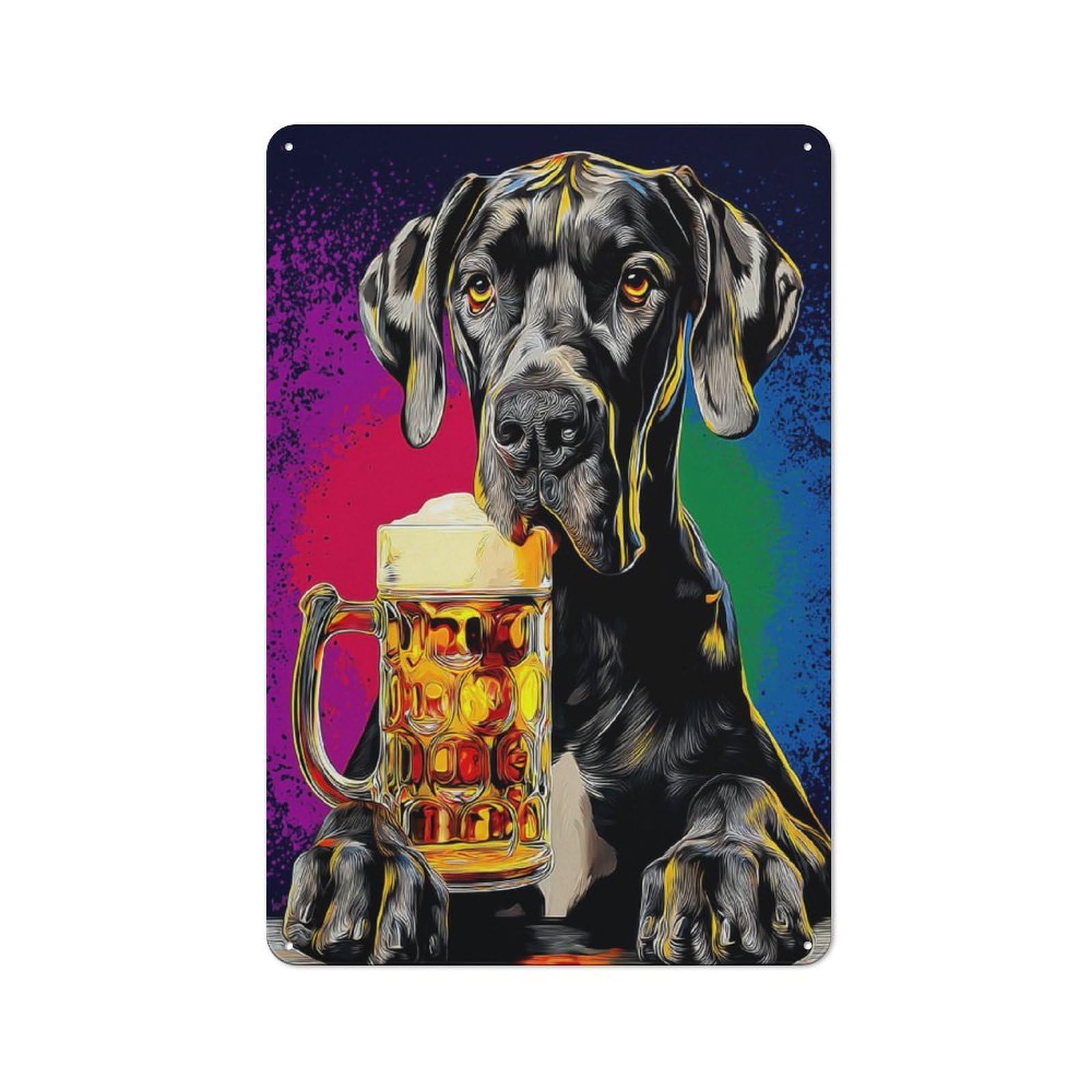 Junmoney Great Dane With Beer Mug Cafe Style Metal Wall Decor 30X20cm, Vintage Metal Sign For Coffee Bar, Small Shop Or Dining Room