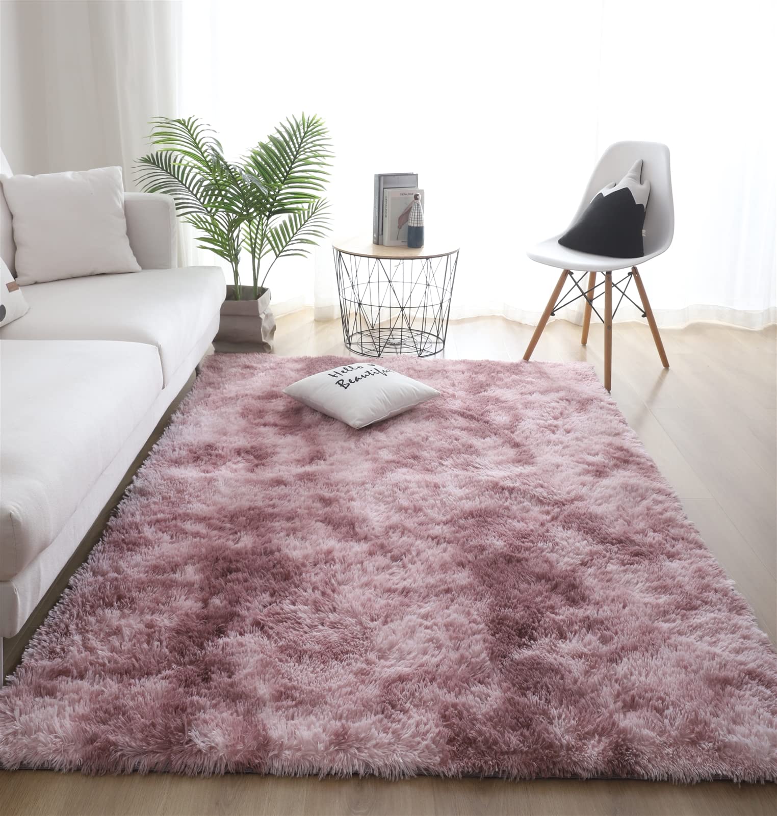 Insun Nodic Faux Fur Fluffy Tie Dye Rectangle Area Rugs for Living Room Non Slip Indoor Bedroom Carpets