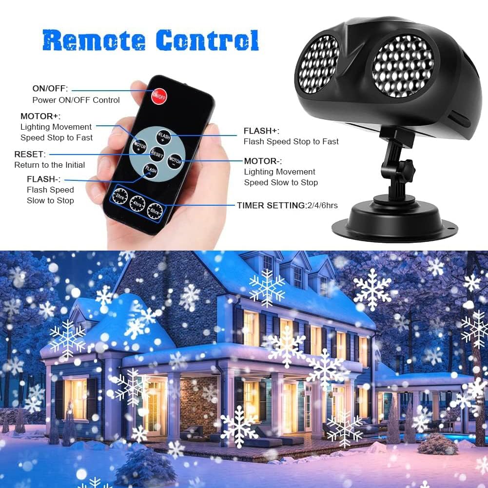 Luci per Proiettori Natalizi da Esterno, Evidenziazione Proiezione Dinamica di Fiocchi di Neve a LED, Luce di Paesaggio Nevicata Impermeabile con Timer di Controllo Remoto RF per Decorazioni