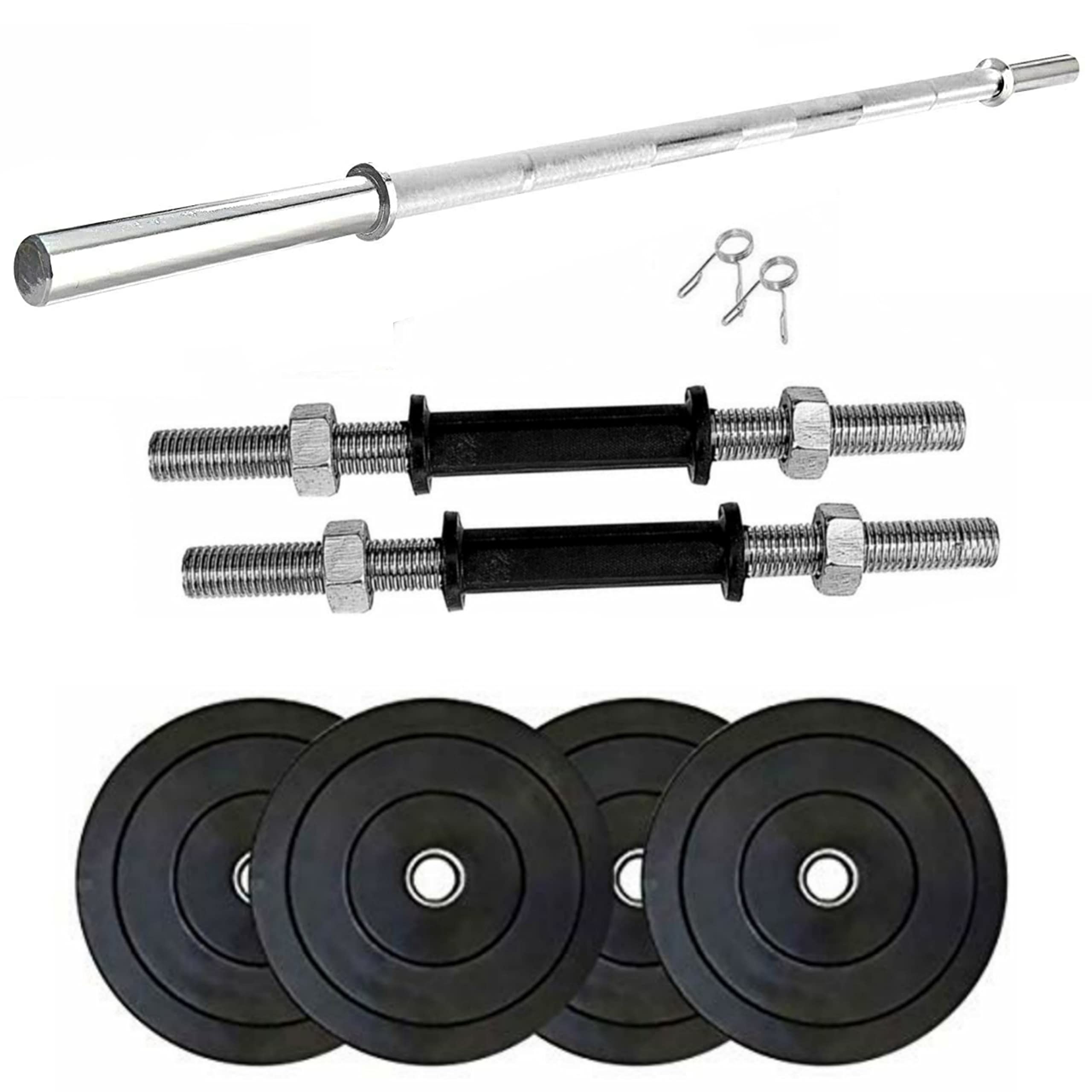 SX Fitness Home Gym Set, Home Gym Combo, 8 Kg Rubber Weight Plates (2kg X 4pcs) with Solid Dumbbell Rod, 3Ft Plain Rod Exercise & Fitness Kit-image-9